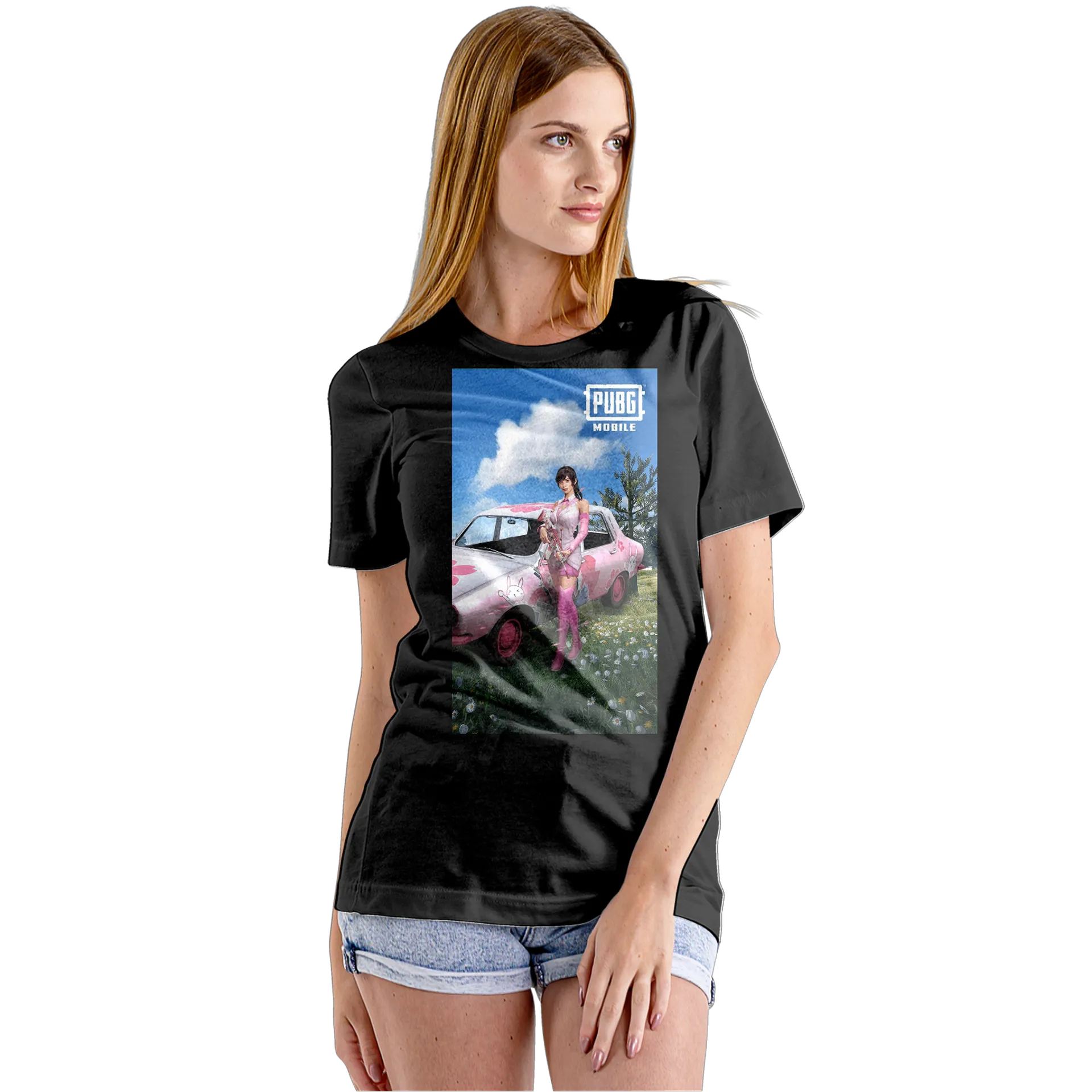 Camiseta Babylook PUBG Mobile Personagem e Carro Rosa 100% - Imagem 5
