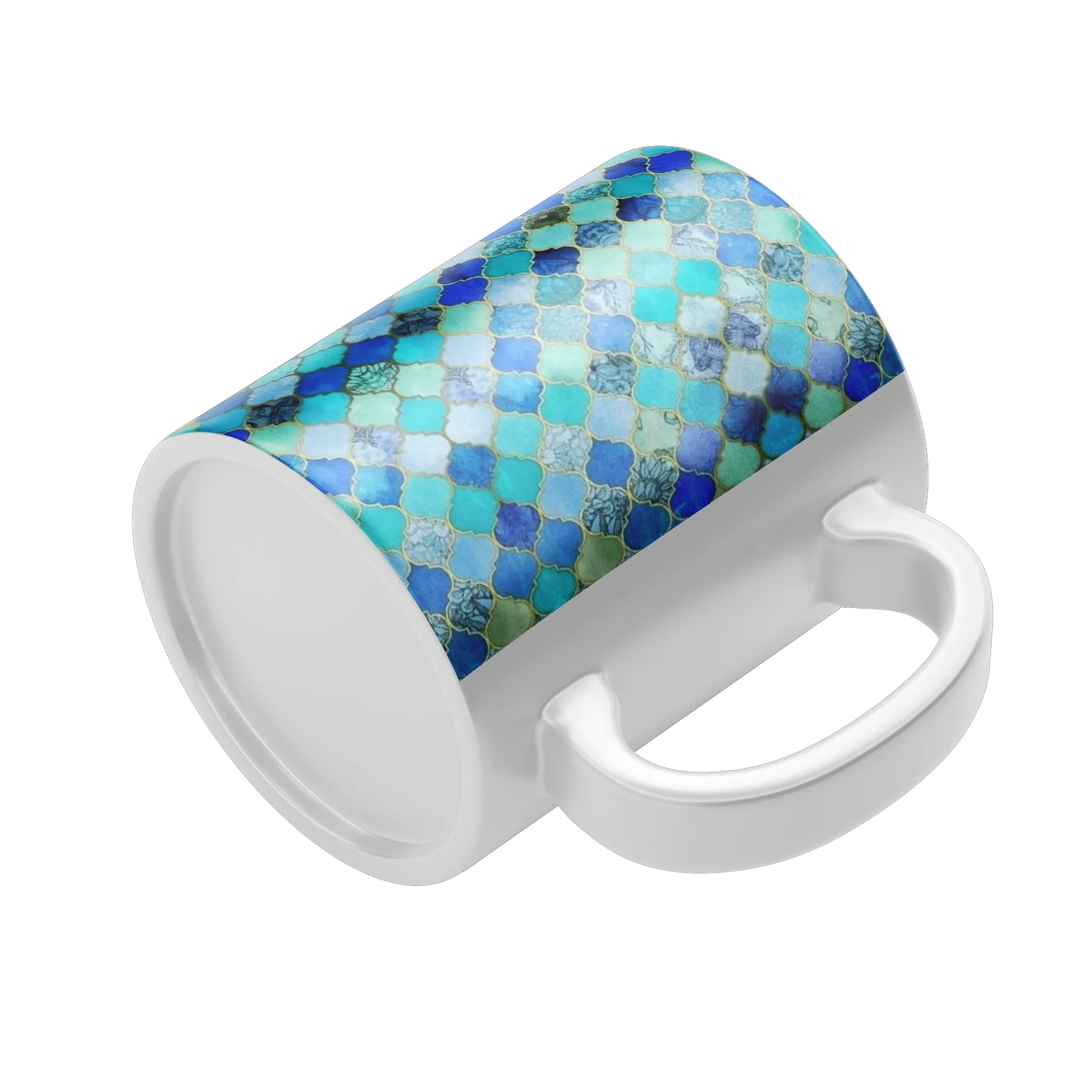 Caneca Porcelana Estampa Mosaic Azul Turquesa 325ml - Imagem 4