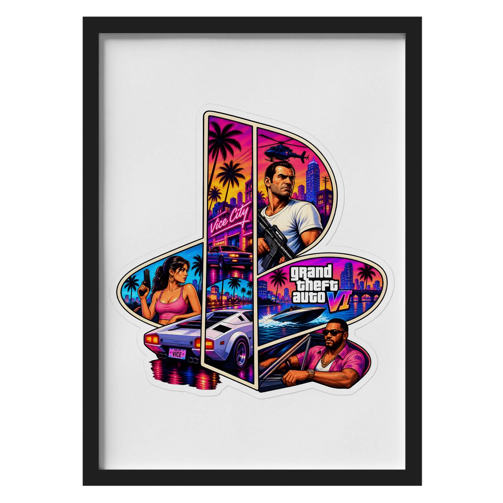 Quadro GTA Vice City A3 com Vidro - Imagem 1