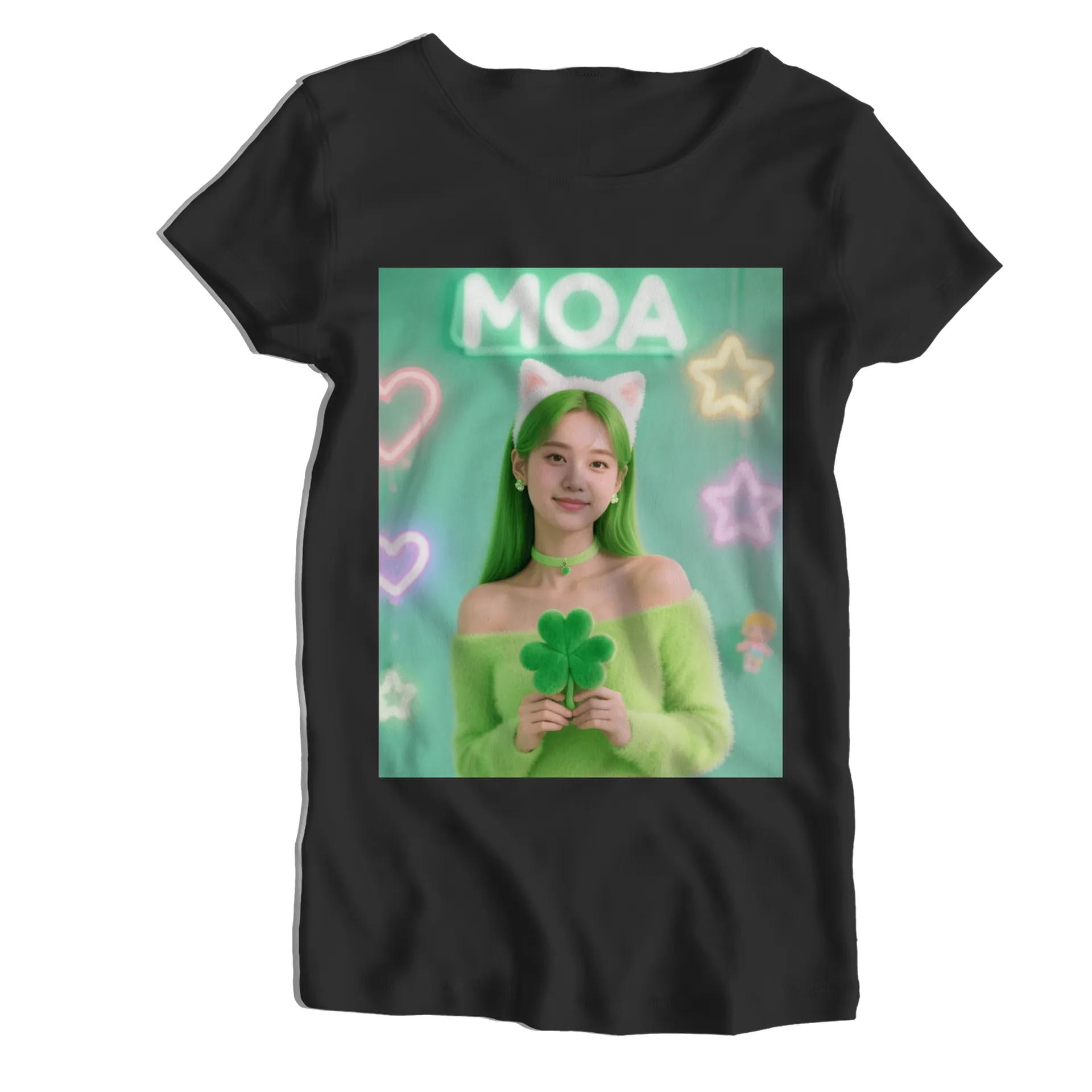 Camiseta Babylook Mulher com Trevo e Orelhas de Gato 100% - Imagem 1