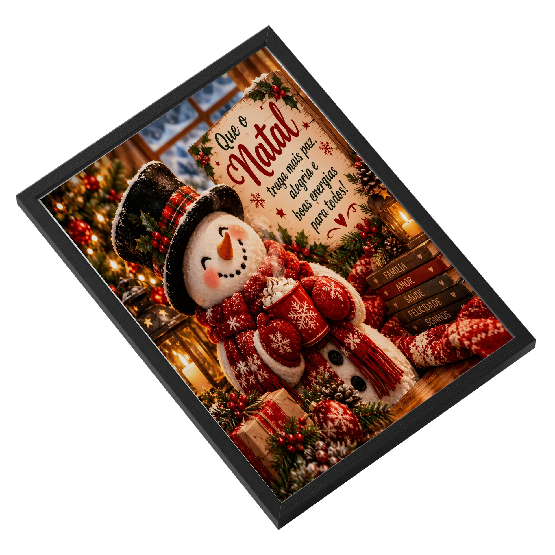 Quadro Boneco de Neve Natalino com Mensagem A3 - Imagem 2