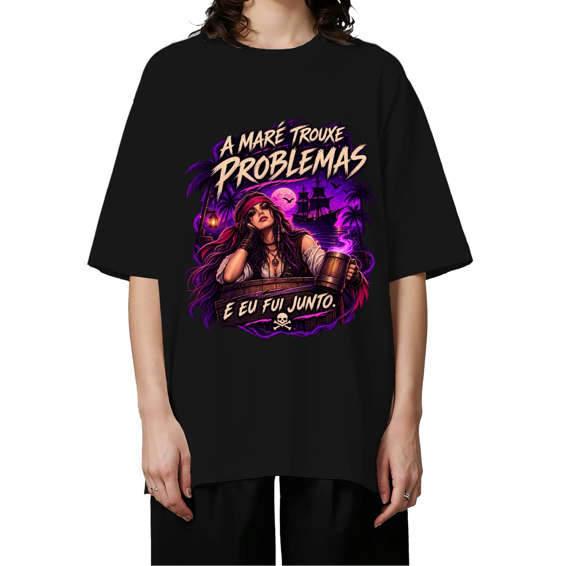 Camiseta Oversized "A Maré trouxe problemas" - Mulher - Imagem 3