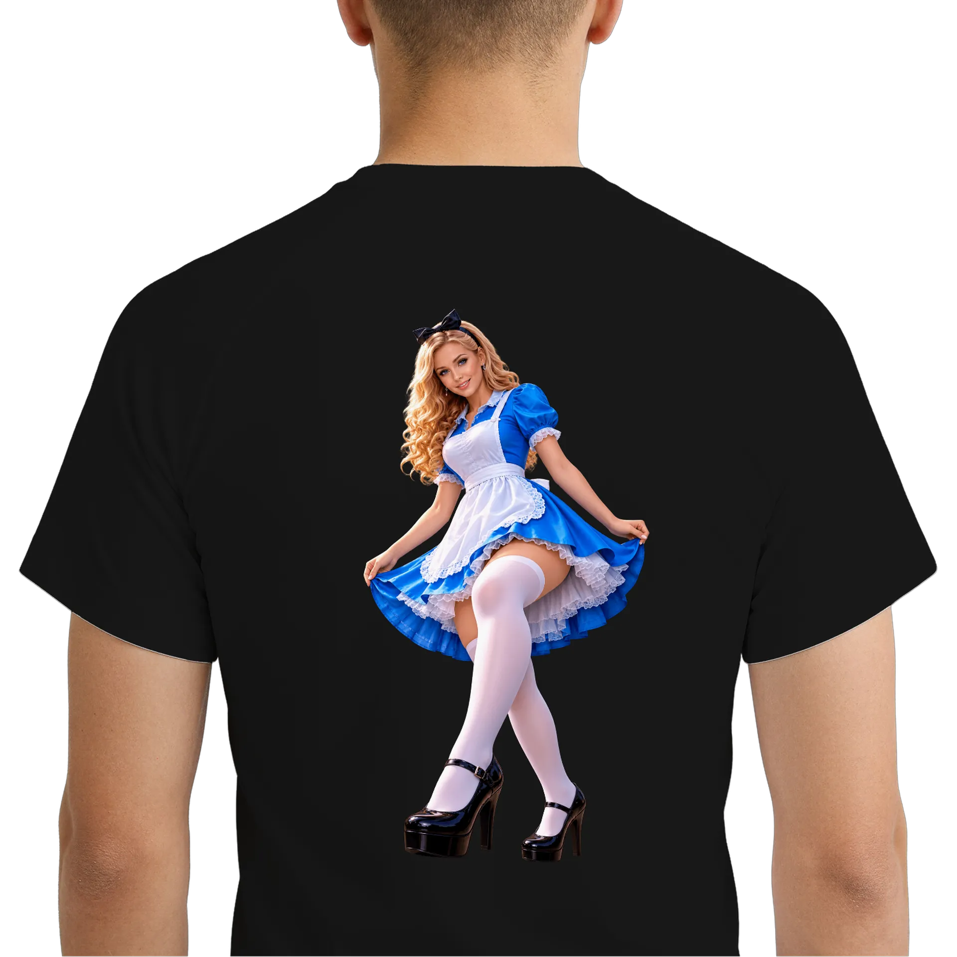 Camiseta Dry Fit Mulher de Vestido Azul e Branco Polyesters - Imagem 6