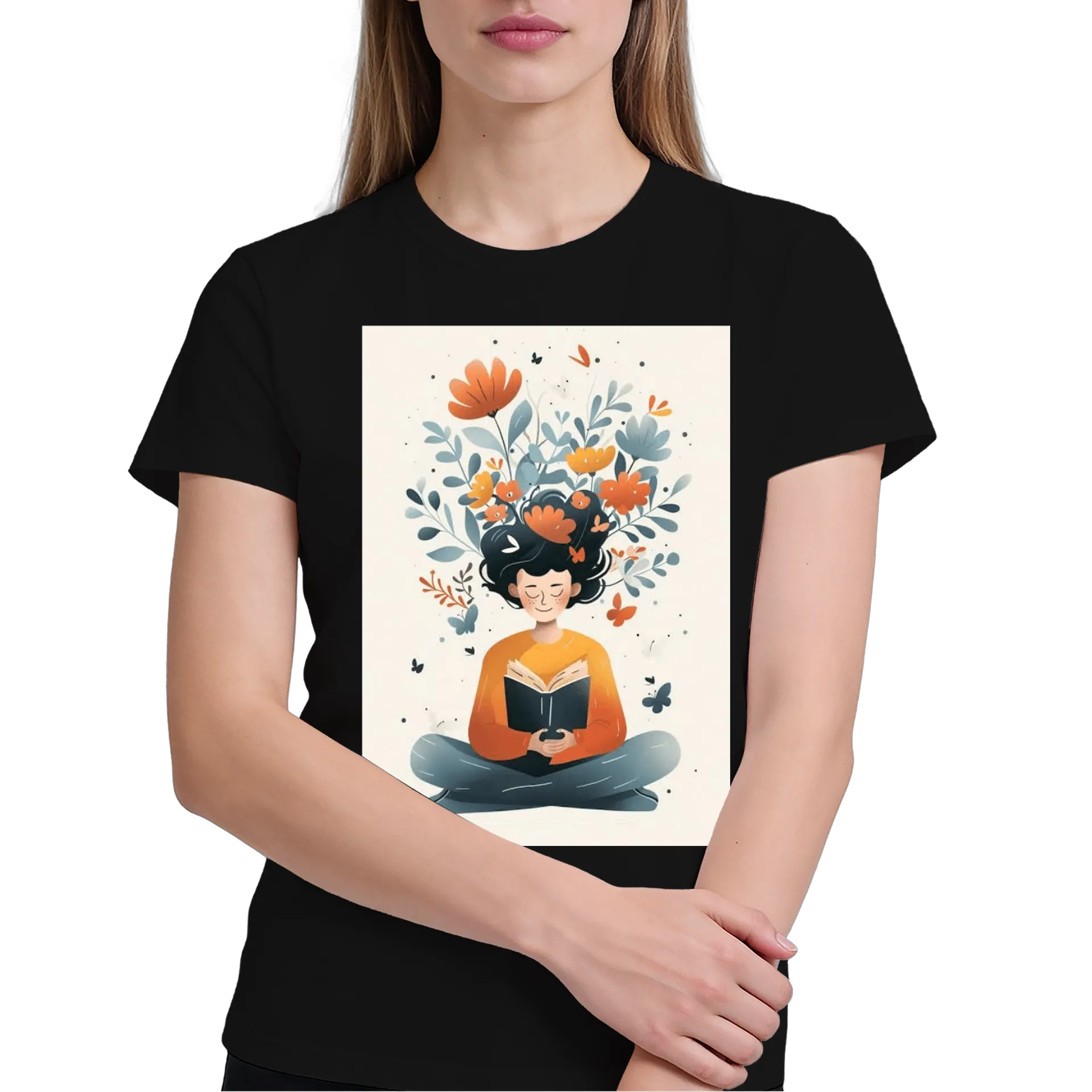 Camiseta Ilustração Flores e Borboletas 100% Algodão - Imagem 4
