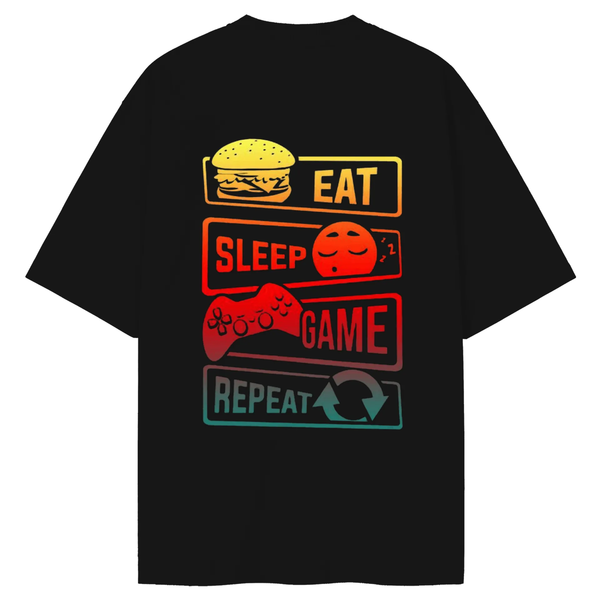 Camiseta Oversized Eat Sleep Game Repeats 100% Algodão - Imagem 2