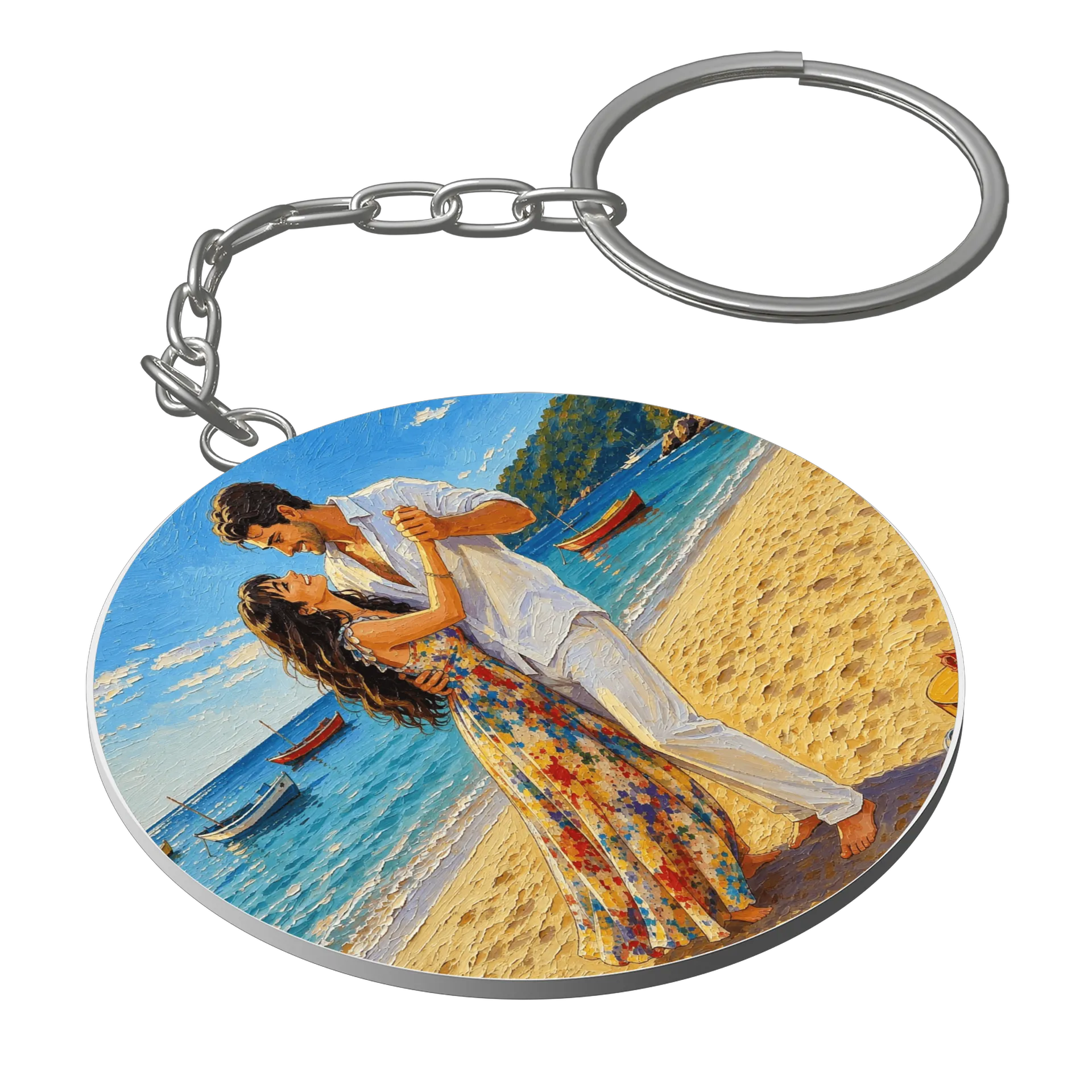 Chaveiro MDF Casal Dança Praia Estampa Colorida de Mulher - Imagem 1