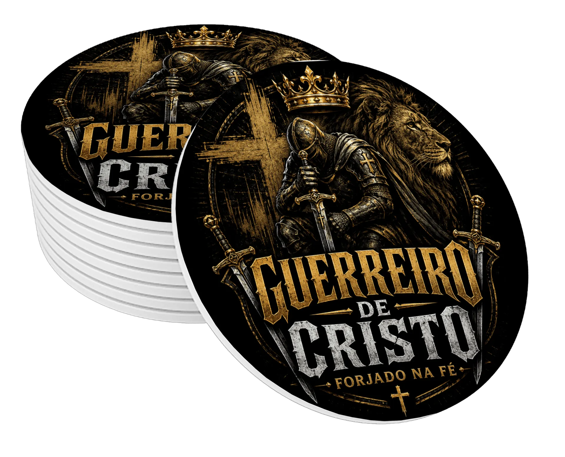 Porta-copo MDF Guerreiro de Cristo Forjado na Fé de HUGO GOES 