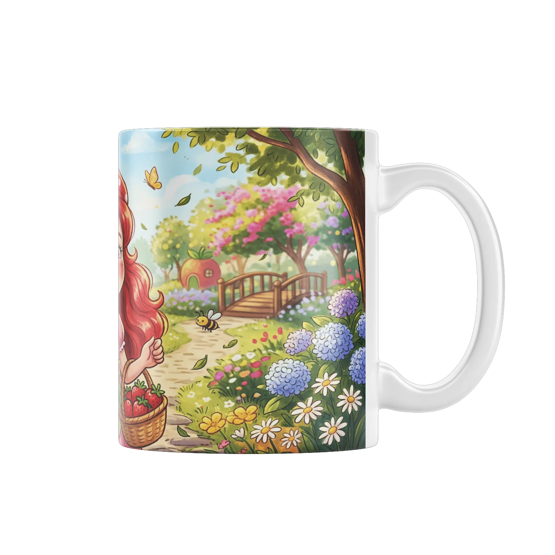 Caneca Porcelana Menina Ilustrada com Morangos 325ml - Imagem 2