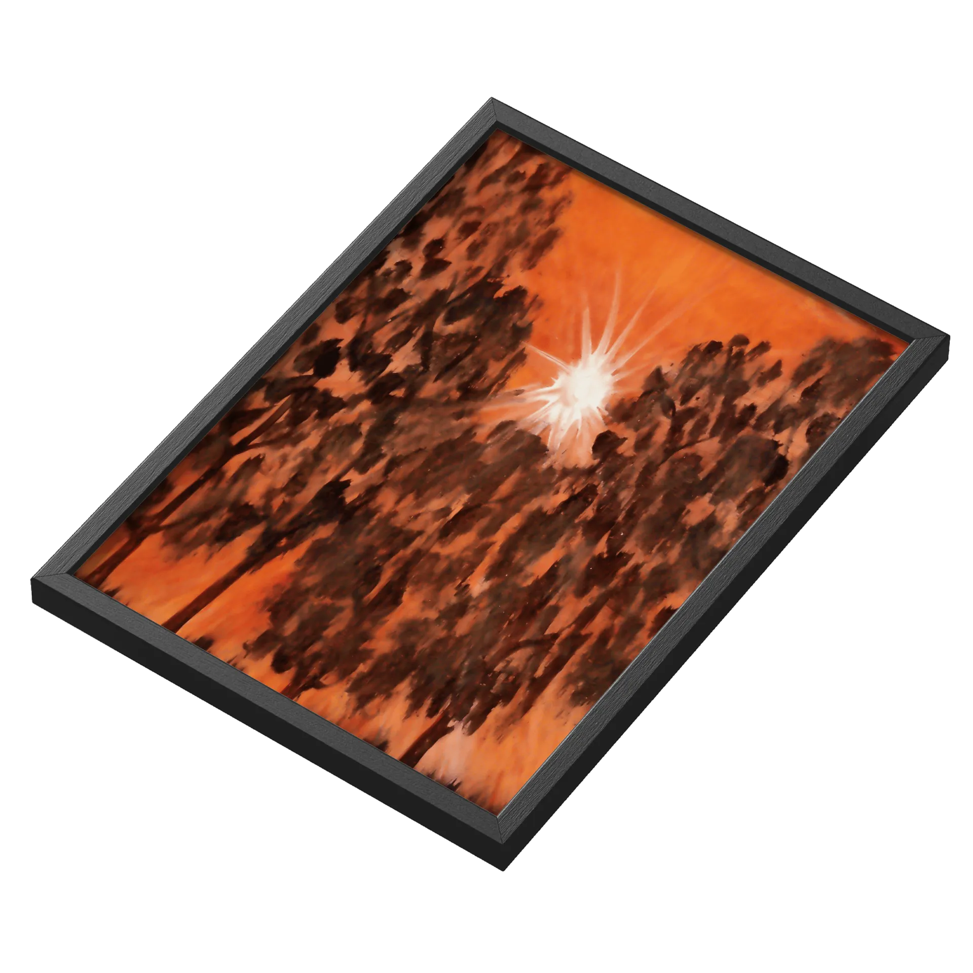 Quadro Pintura Abstrata em Tons de Laranja e Preto A3 - Imagem 3