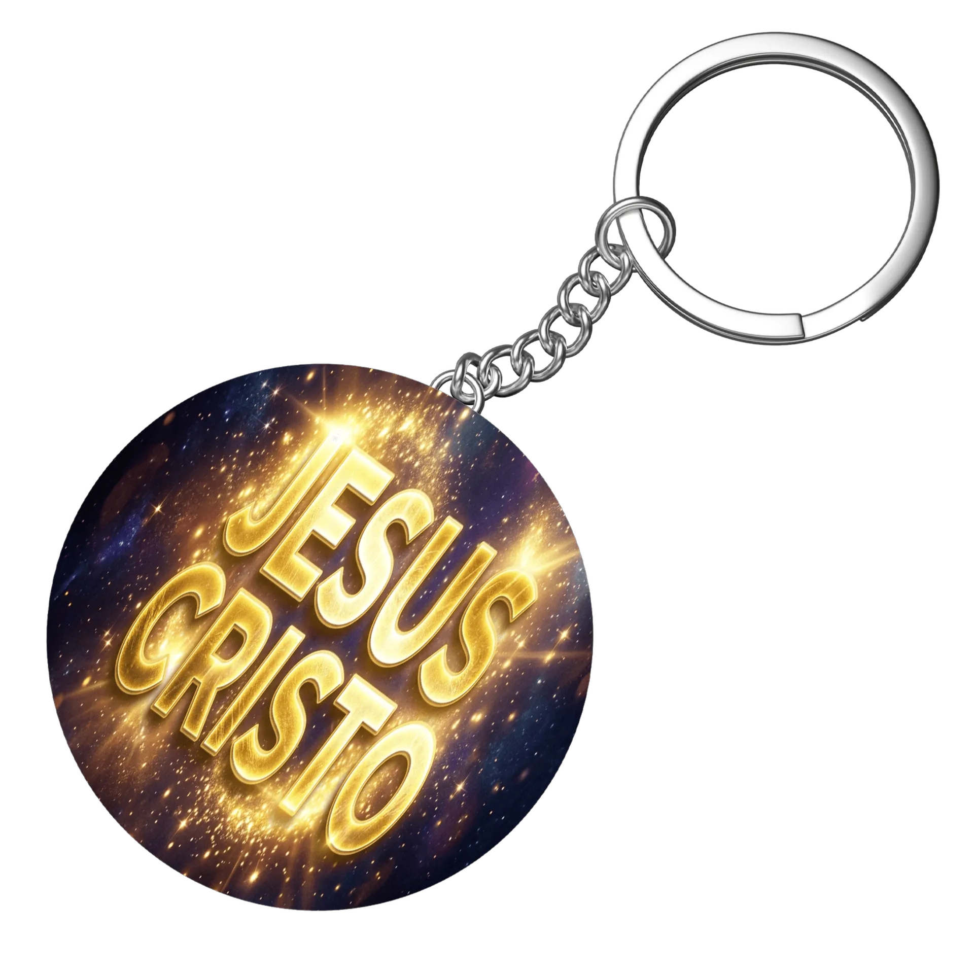 Chaveiro MDF Jesus Cristo Tipografia Dourada Estrelas - Imagem 3