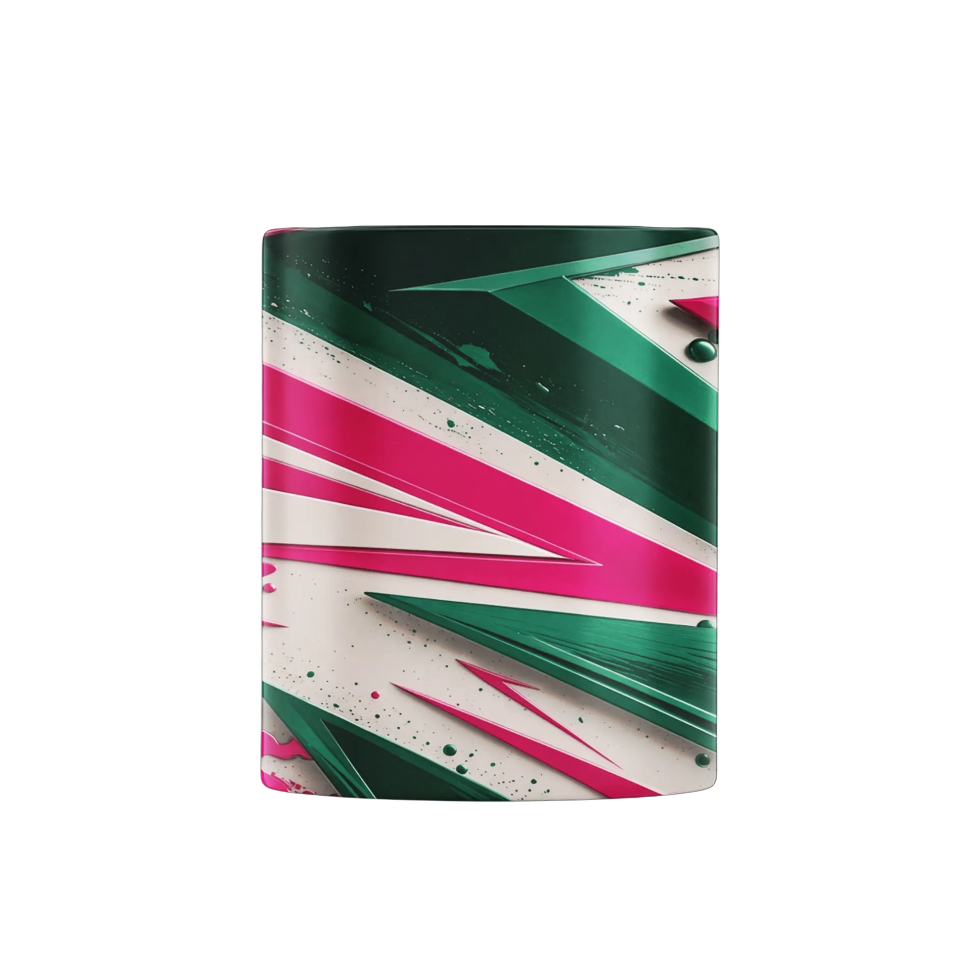 Caneca Porcelana Arte Abstrata Geométrica Rosa e Verde 325ml - Imagem 2