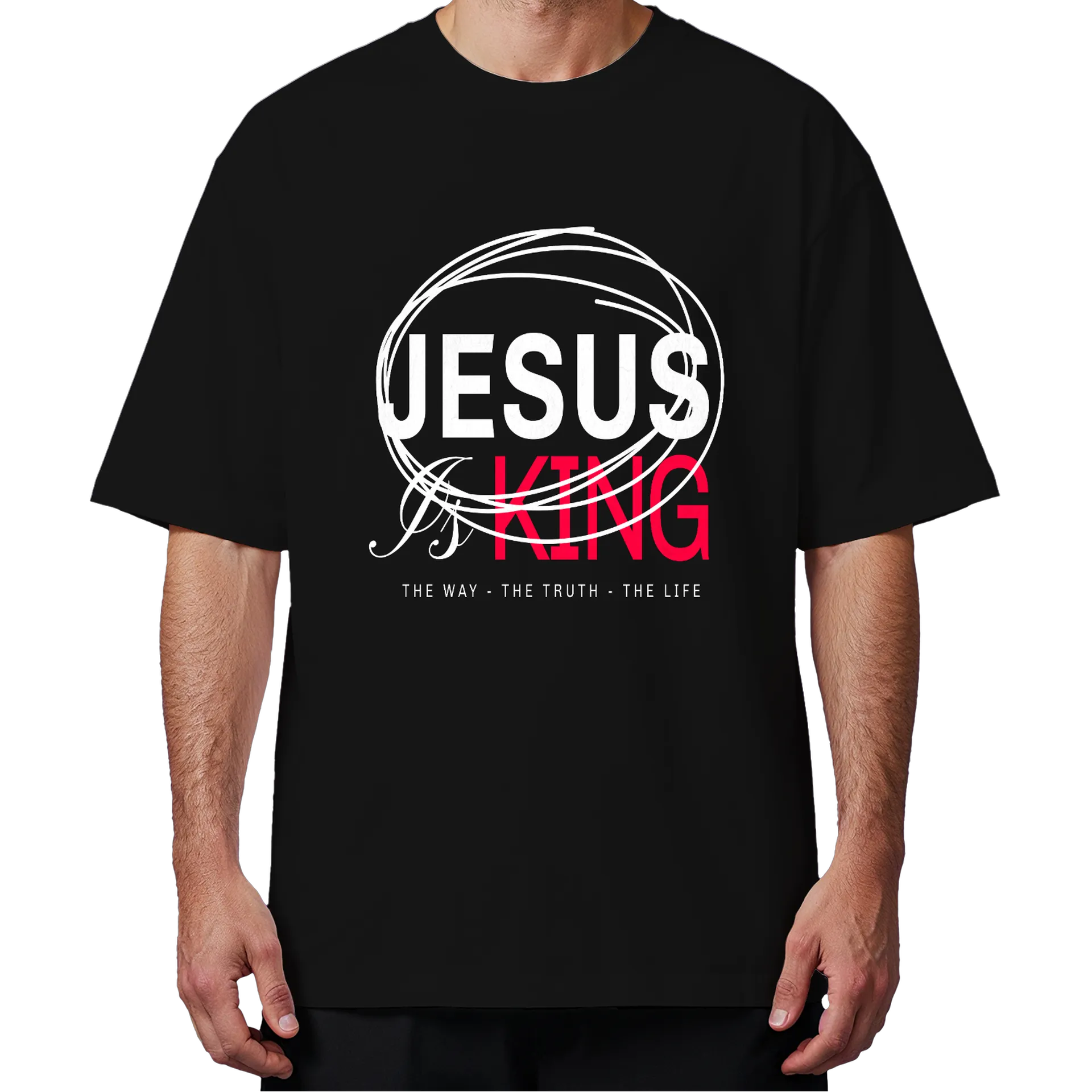 Camiseta Oversized Jesus É Rei Estampa Tipográfica 100% - Imagem 4