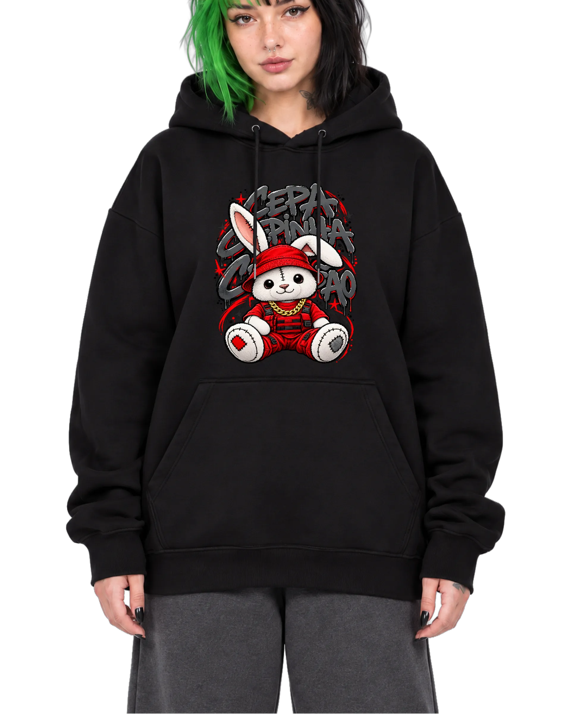 Blusa Moletom Canguru Coelho de Boné Vermelho Graffiti de SmYGoll — imagem 1 de 6