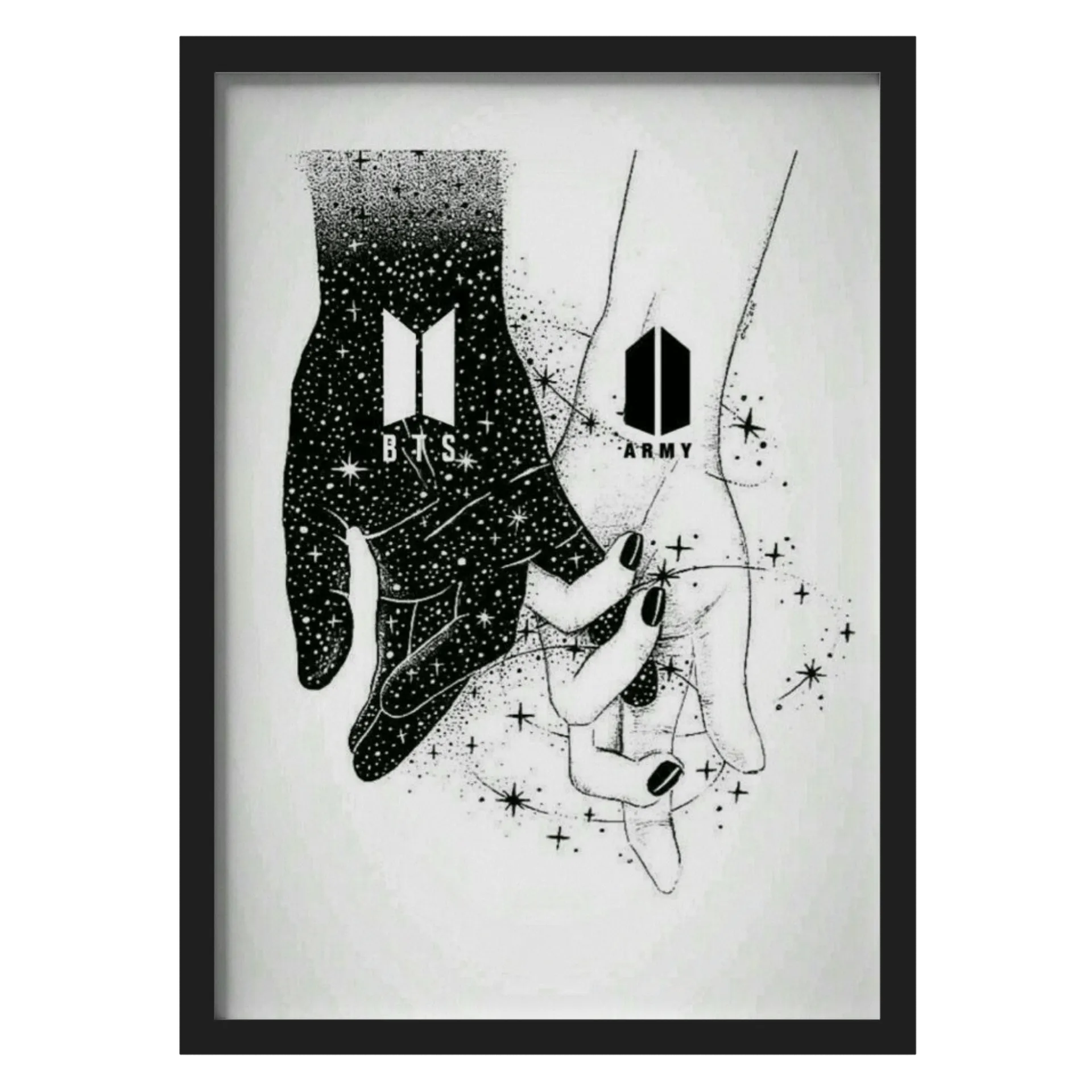 Quadro Estampa Mãos BTS e ARMY A3 MDF e Vidro de MAGICAL WORLD