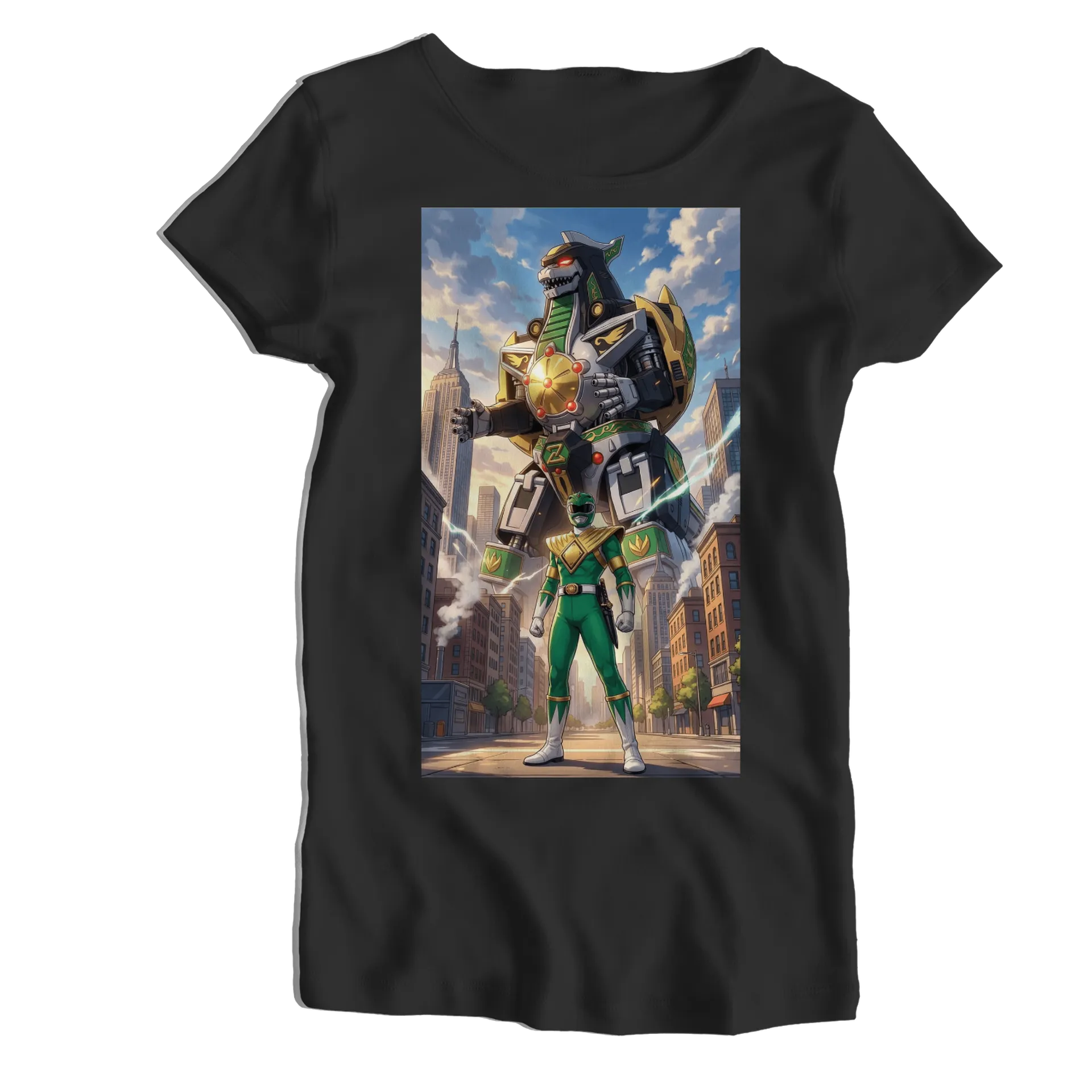 Camiseta Babylook Herói Verde e Robô Dinossauro 100% Algodão - Imagem 1