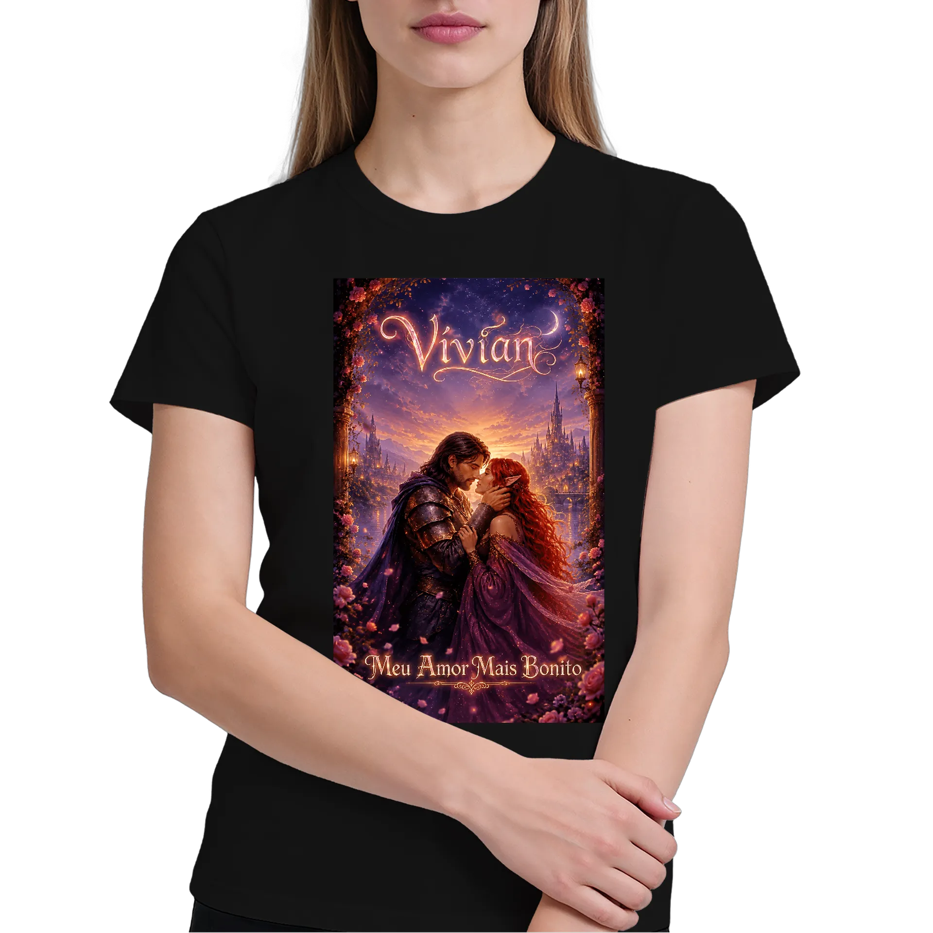 Camiseta Gato Astronauta Preto 100% Algodão de Vívian Vigds — imagem 3 de 6