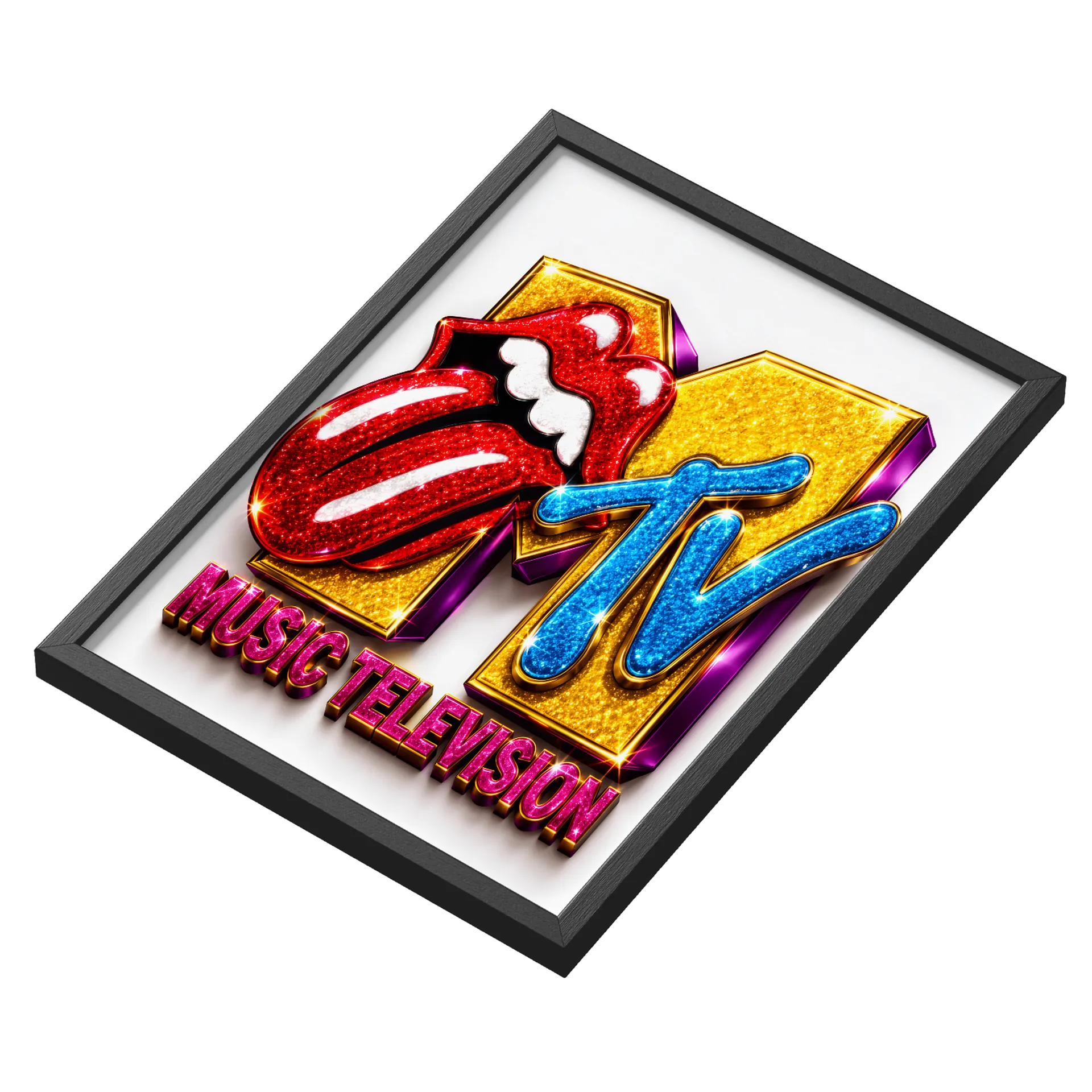 Quadro Rolling Stones Glitz Letras Neon A3 vidro MDF - Imagem 3