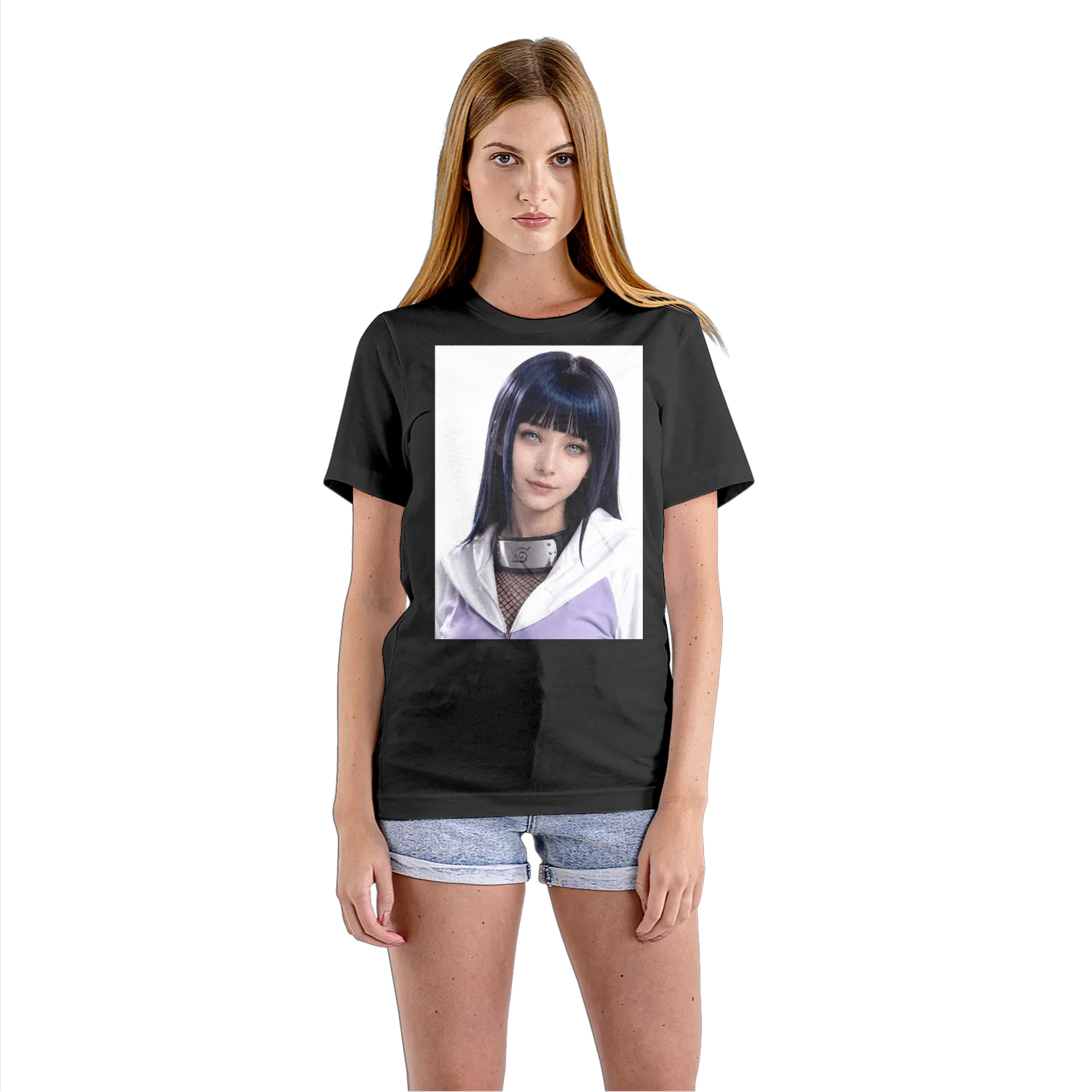 Camiseta Babylook Retrato Ninja Cabelo Azul 100% Algodão - Imagem 3