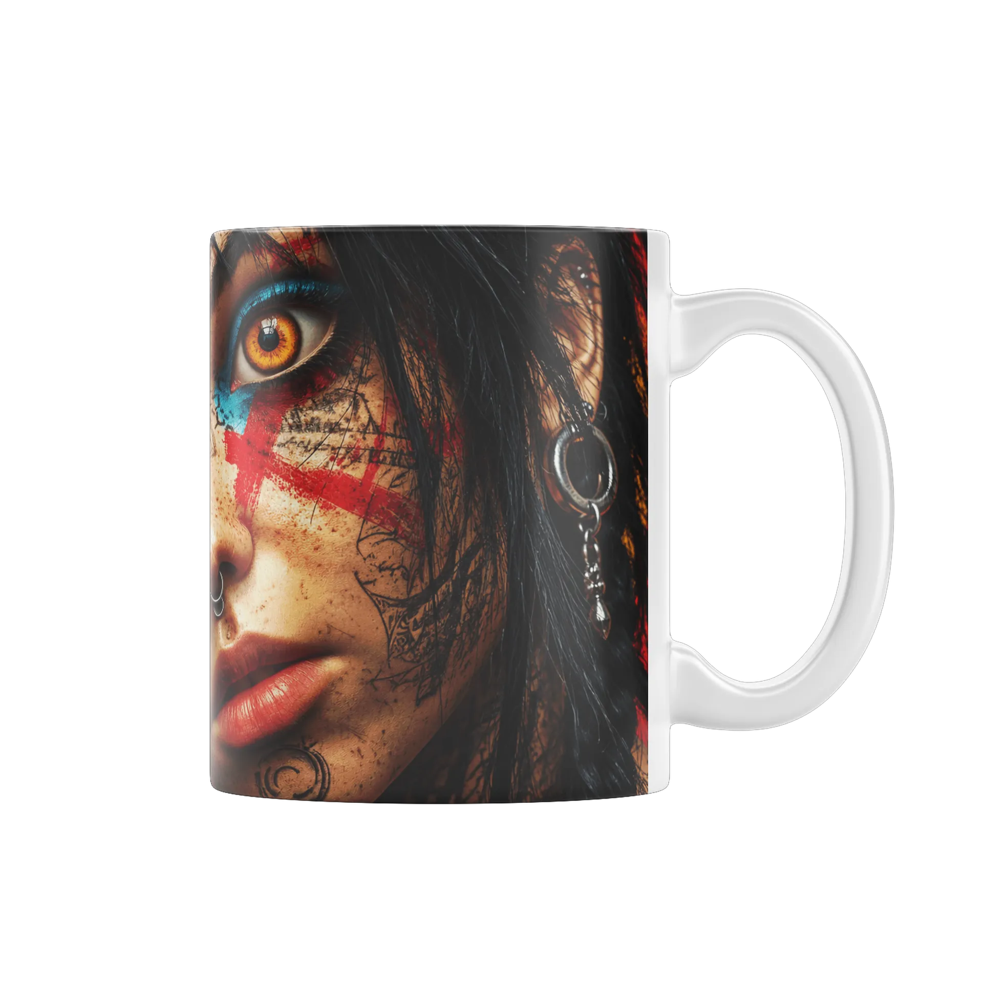Caneca Retrato Realista Mulher Olhos Âmbar Cerâmica 325ml - Imagem 1