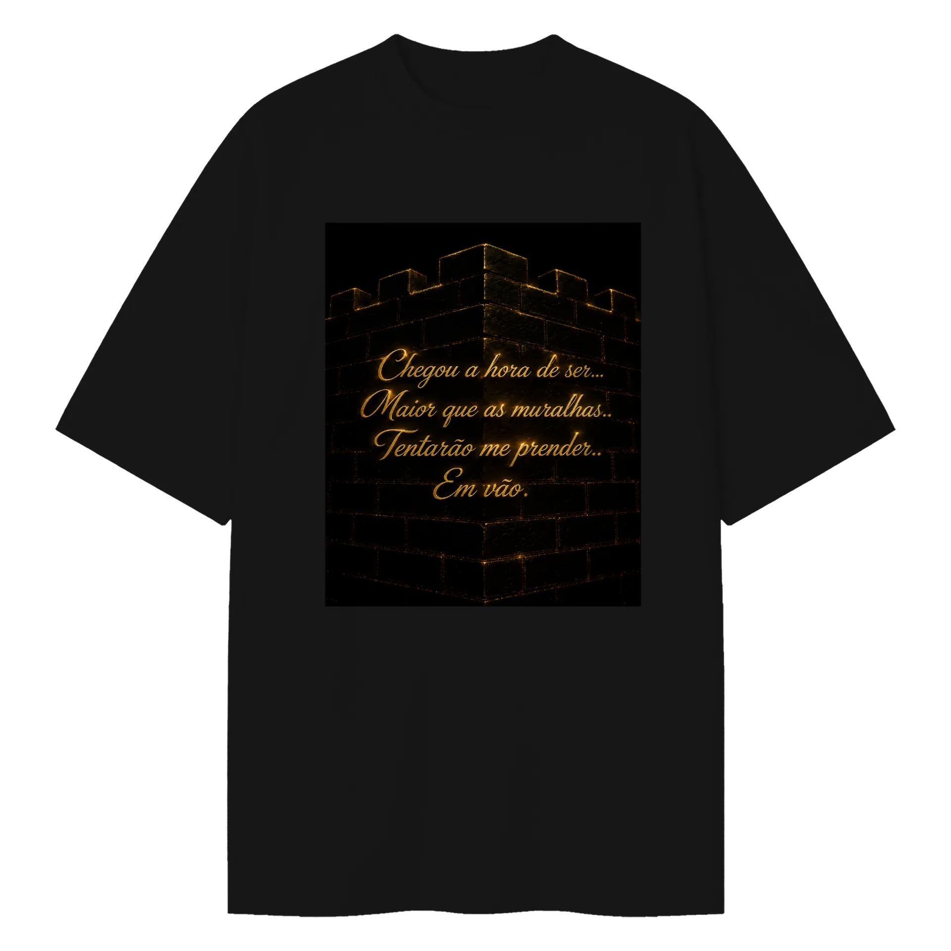 Camiseta Oversized Estampa Frases Bronze em Relevo Preto - Imagem 1