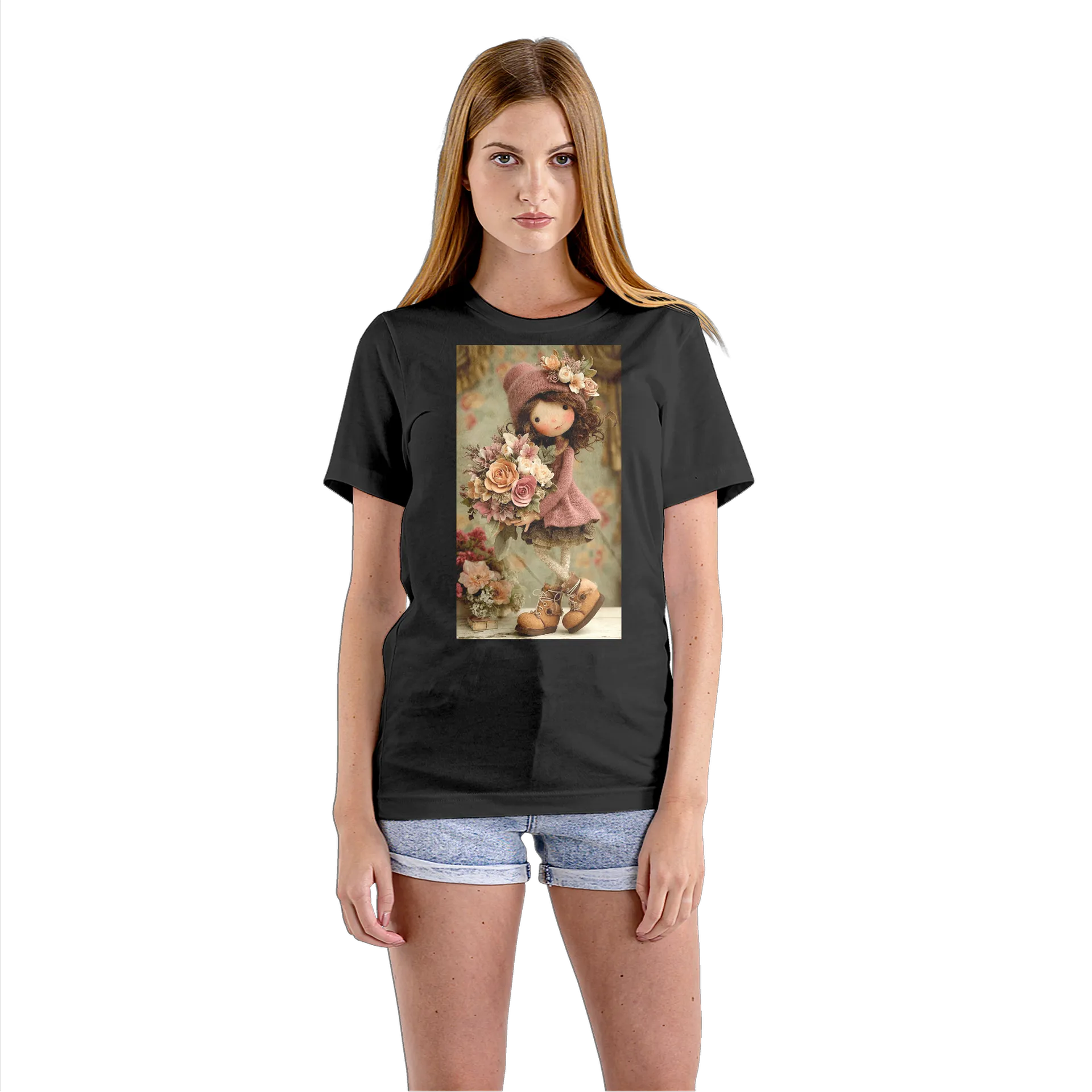 Camiseta Babylook Boneca com Buquê de Flores 100% Algodão - Imagem 3