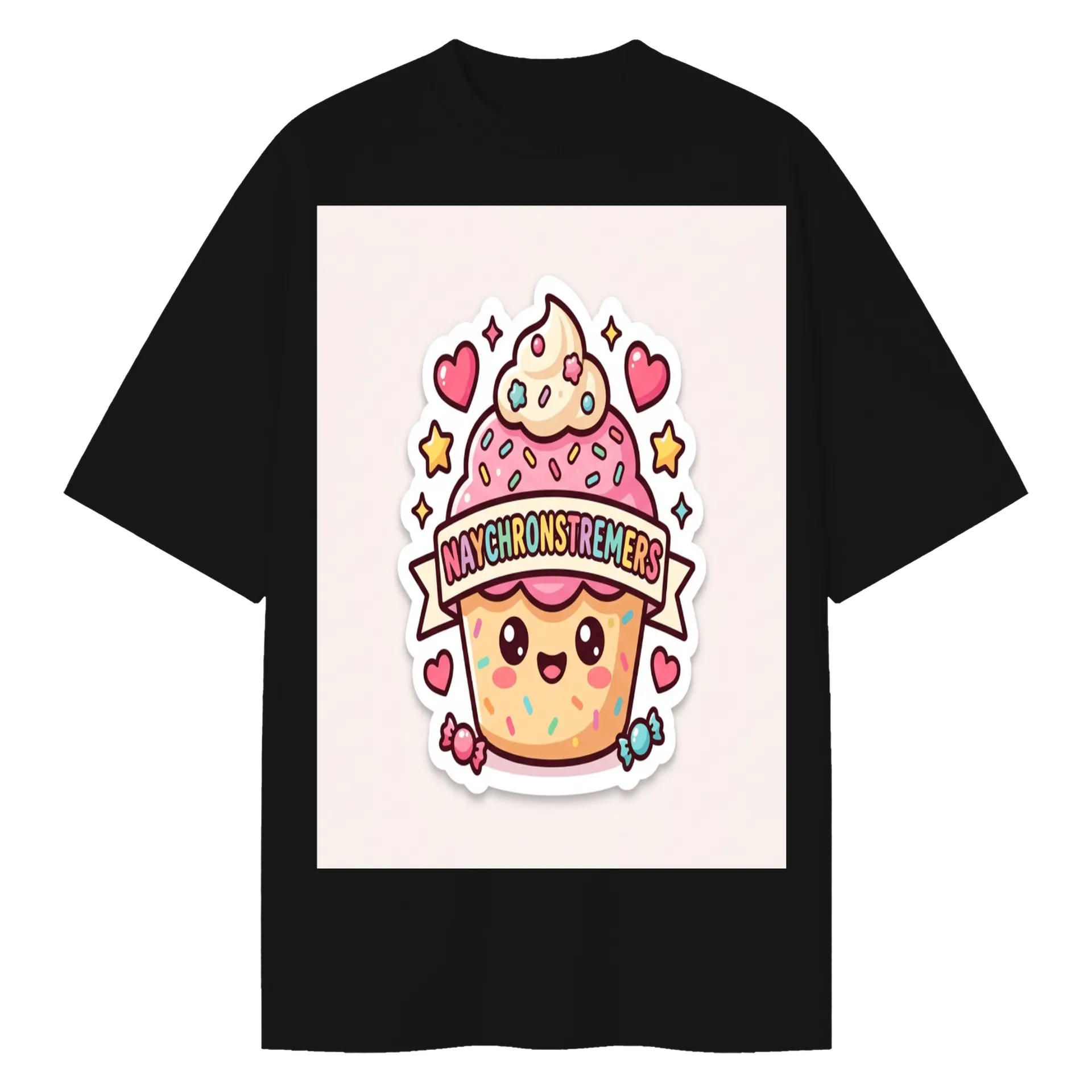 Camiseta Oversized Cupcake Cartoon 'Naychronstreamers' - Imagem 1