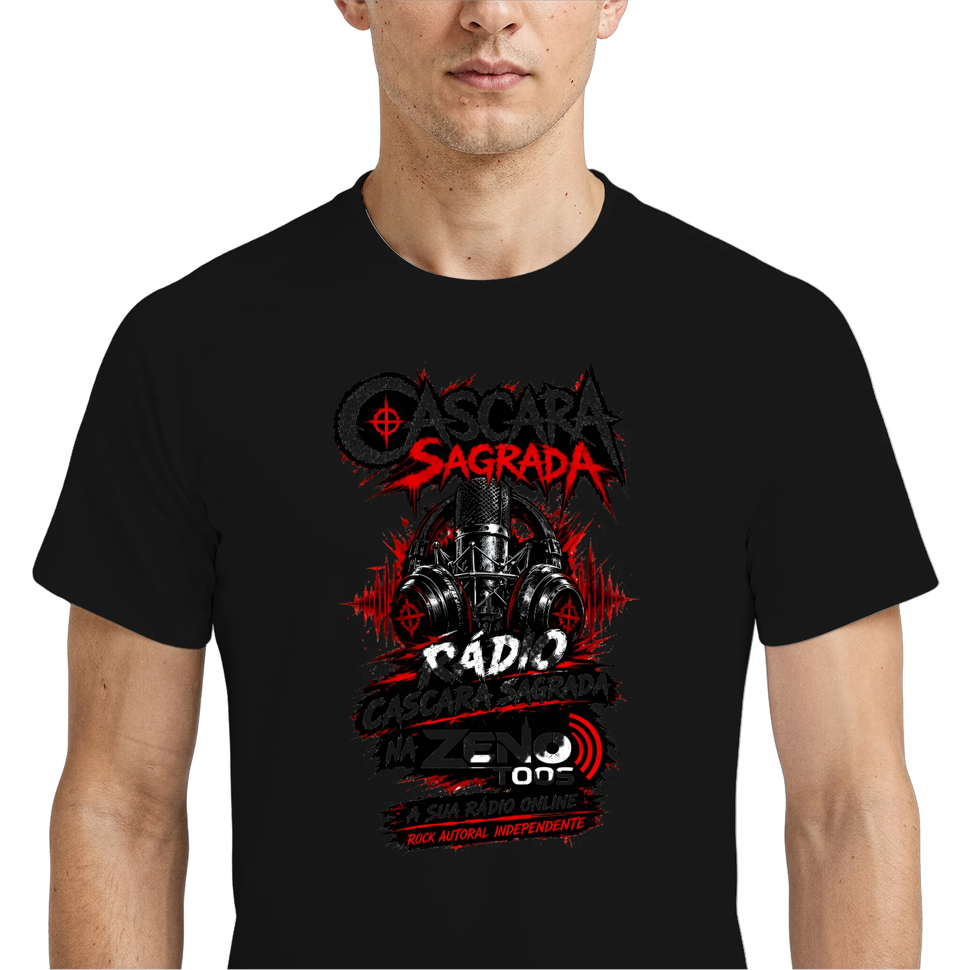 Camiseta Dry Fit Logo Casca Sagrada Rádio Rock Vermelho e - Imagem 4