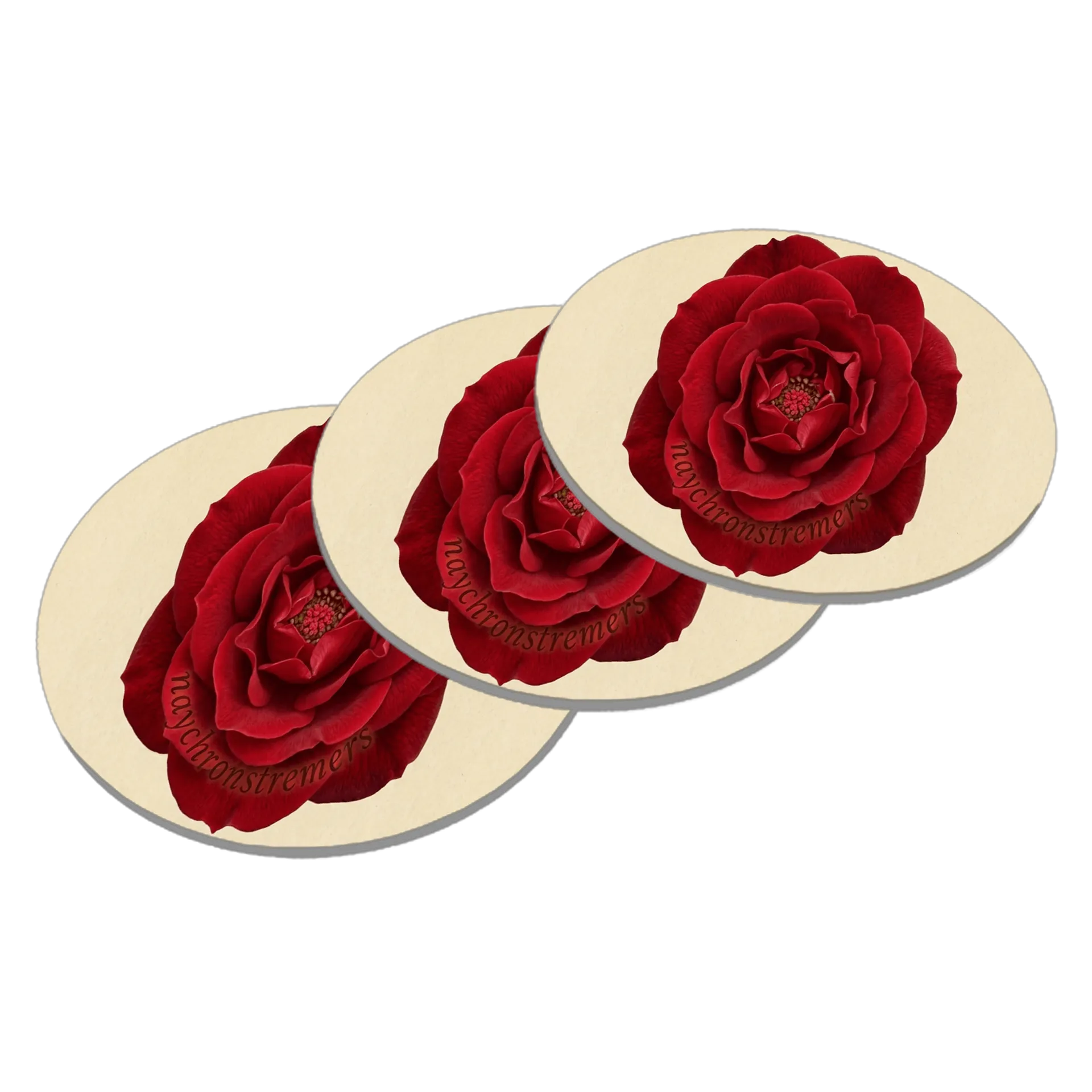 Porta-copo Rosa Vermelha Realista com Texto MDF - Imagem 2