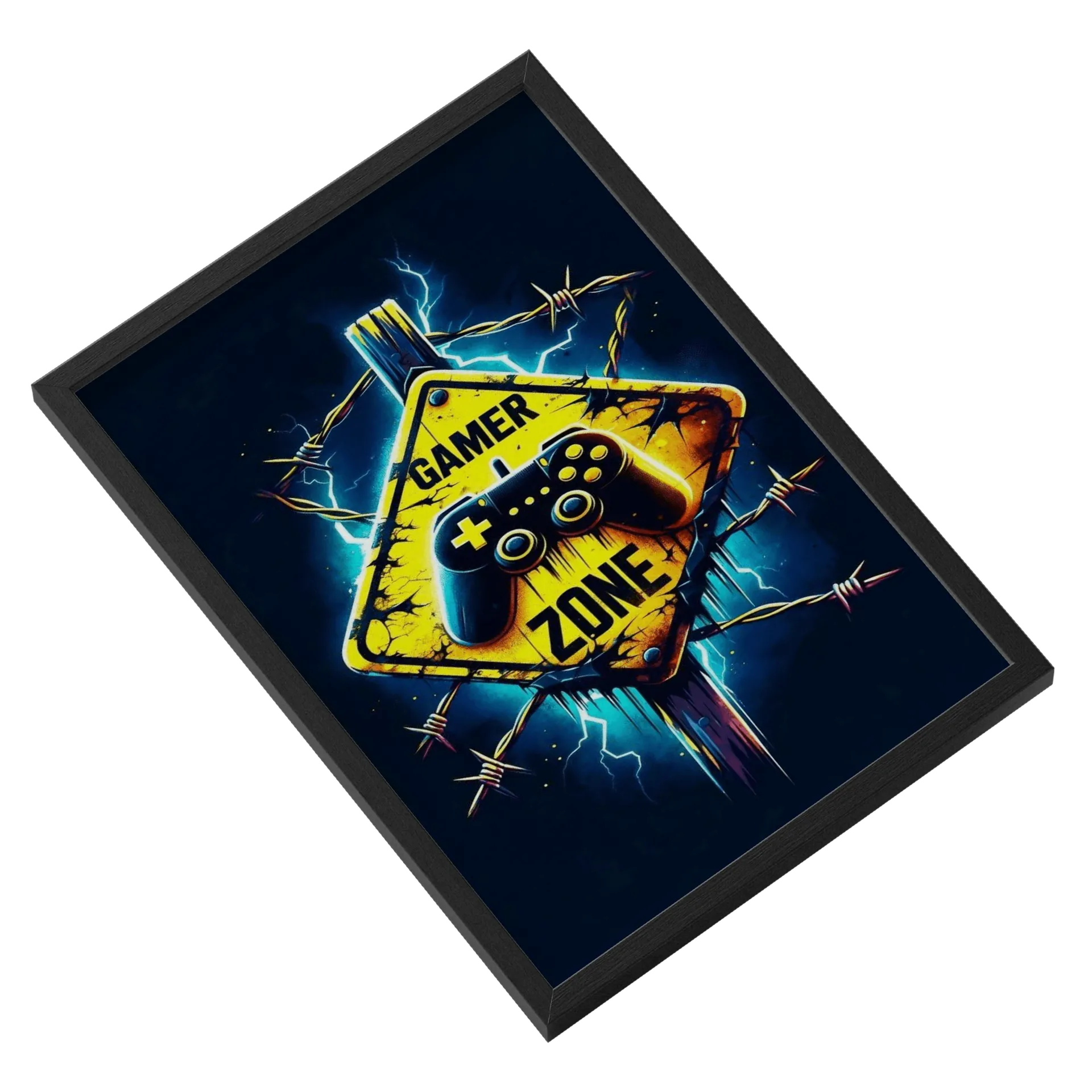 Quadro Gamer Zone Estampa Controle Preto Azul A3 MDF e Vidro de WillianBruchksGamer  — imagem 2 de 3