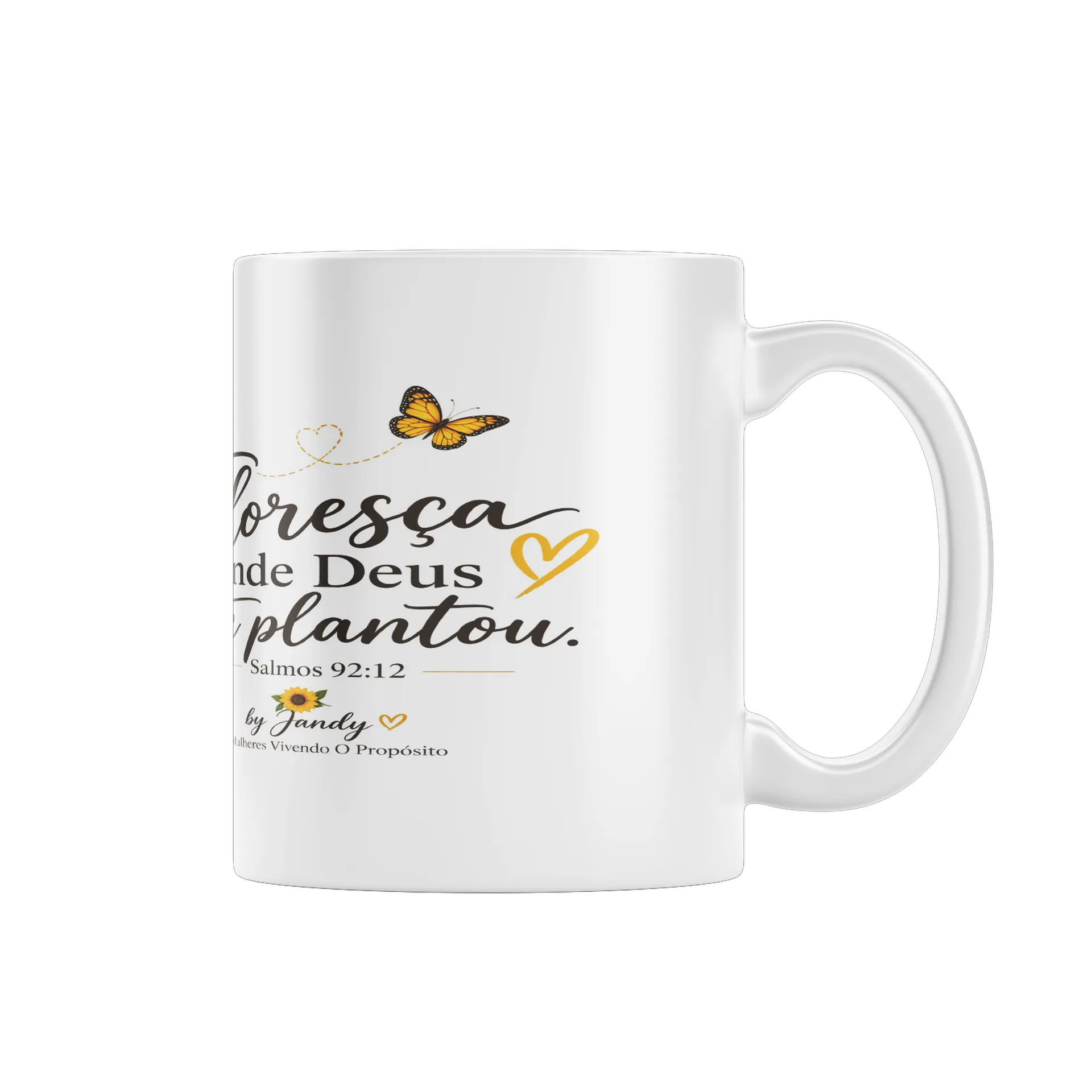 Caneca Porcelana Girassol Frase Flor Desabroça 325ml - Imagem 1