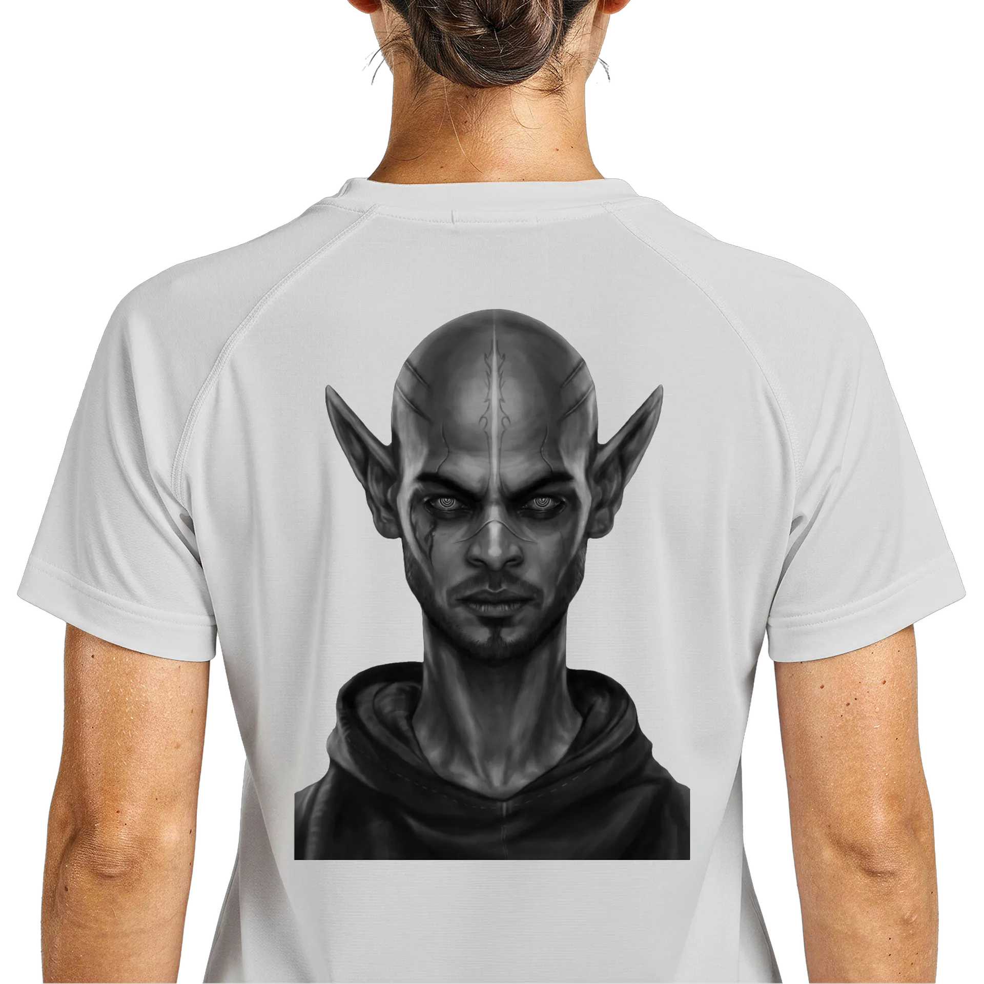 Camiseta Dry Fit Elfo de Capuz Realista Monocromático - Imagem 5