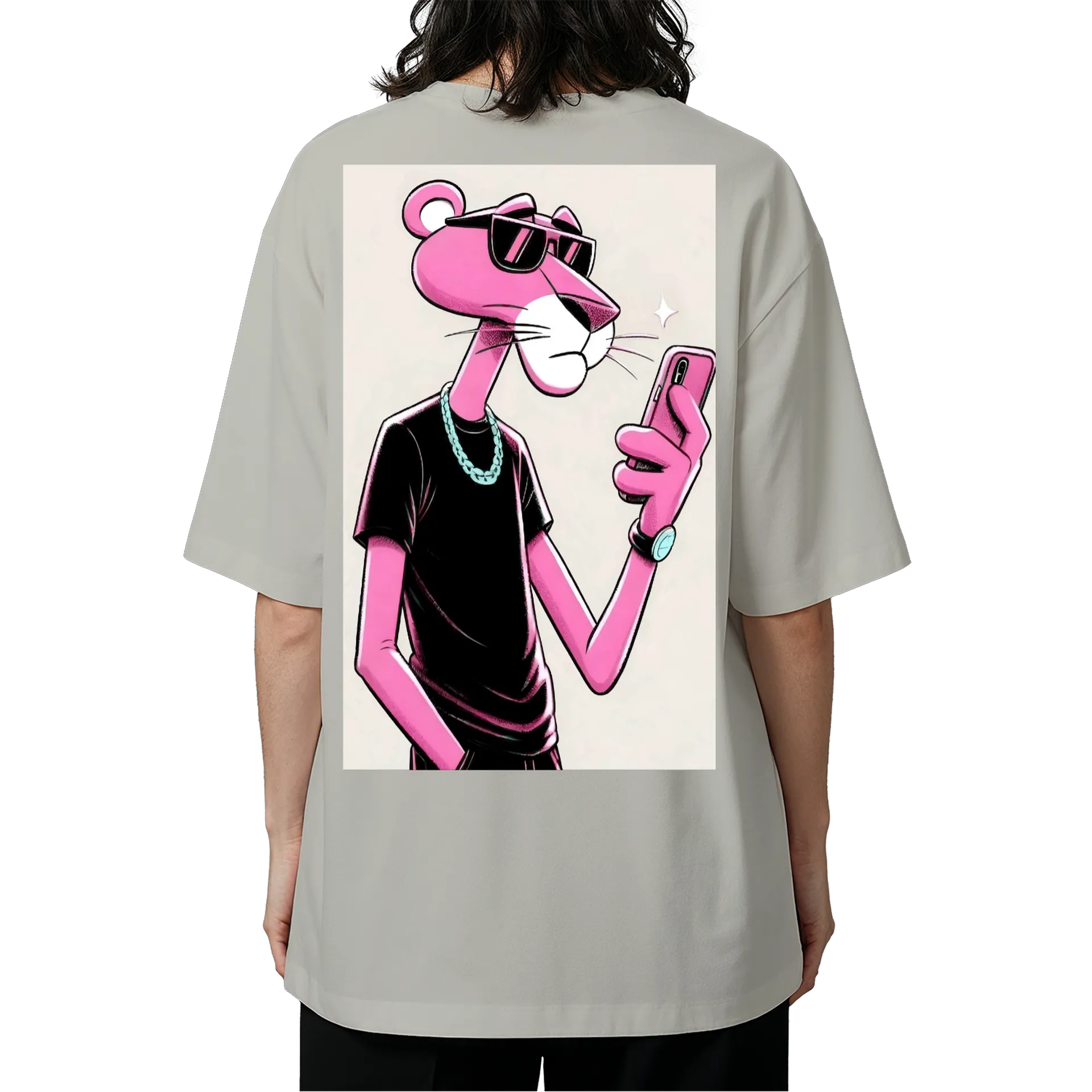 Camiseta Oversized Pantera Rosa Estampa Cartoon 100% Algodão - Imagem 5