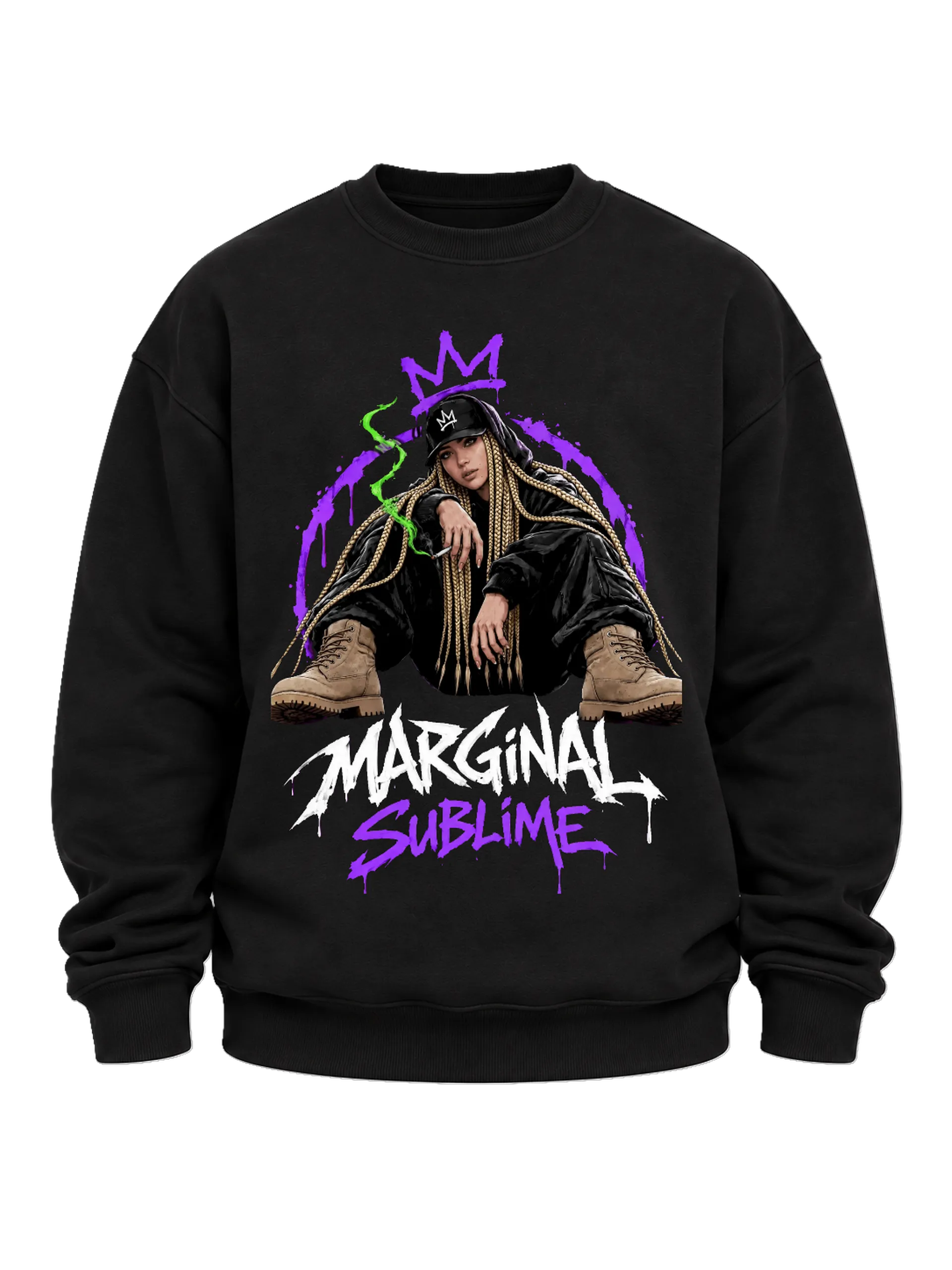 Suéter Moletom FEM Arte Manga com Logo Roxo e Verde neon - Imagem 3