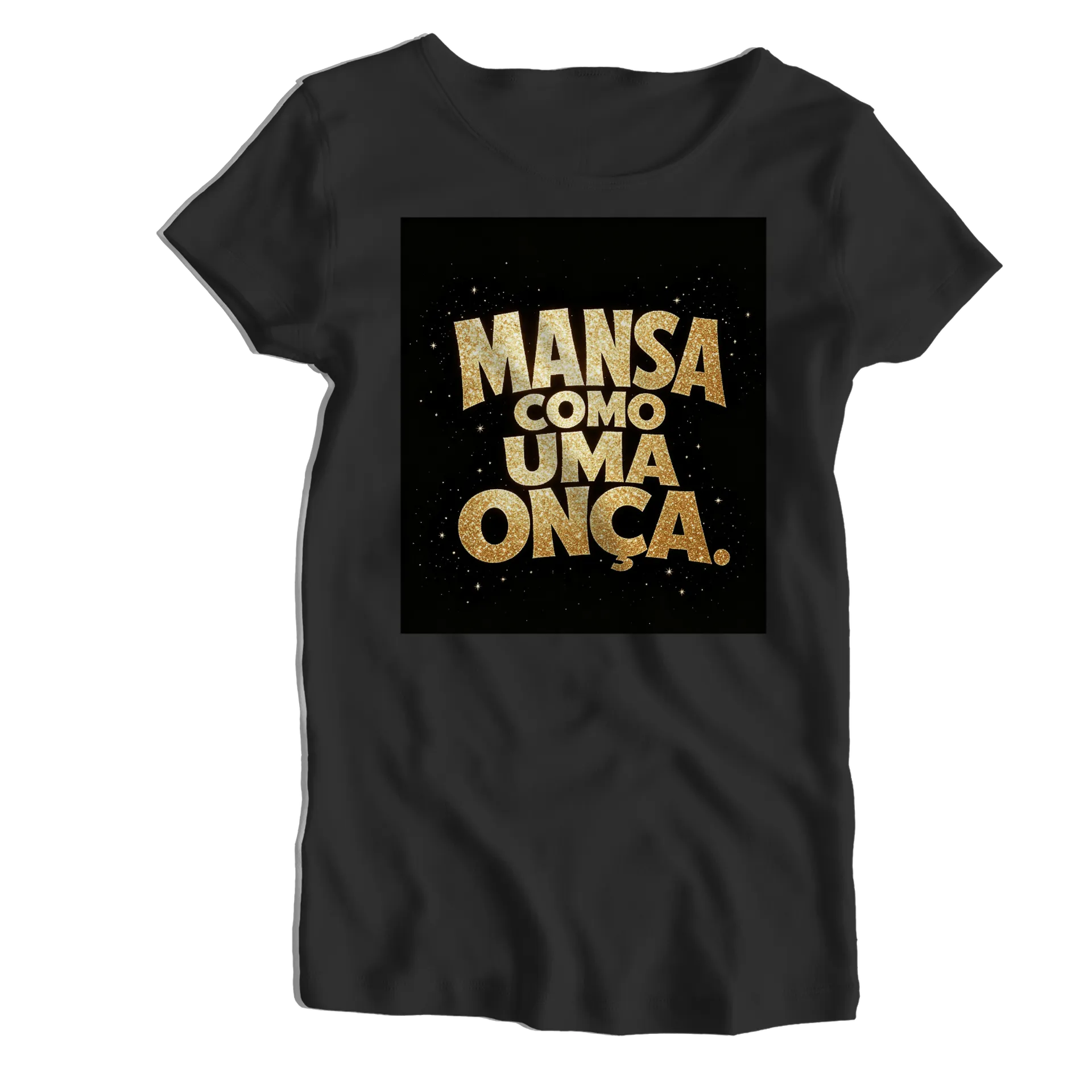 Camiseta Babylook Estampa Mensa Coma Música Ouro Glitter - Imagem 1
