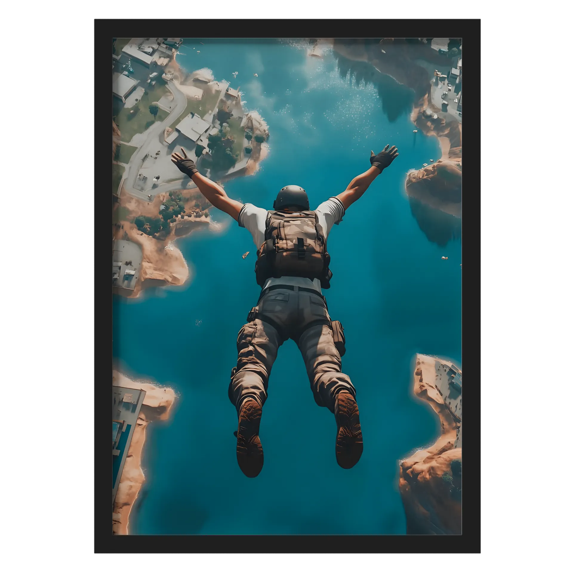 Quadro Paraquedista sobre Lago Azul A3 com Vidro - Imagem 1