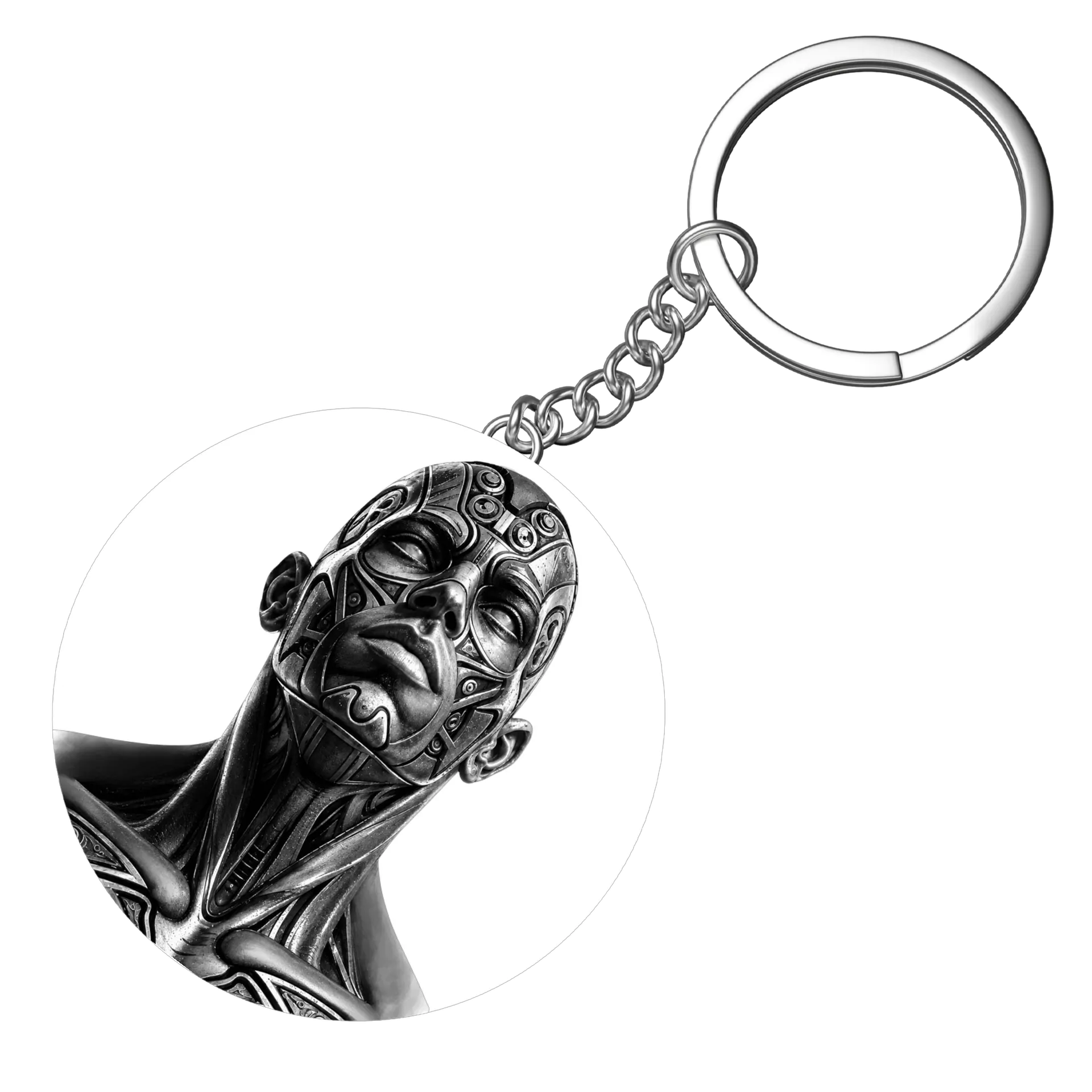 Chaveiro MDF Rosto Humano Mecânico Preto e Branco - Imagem 3