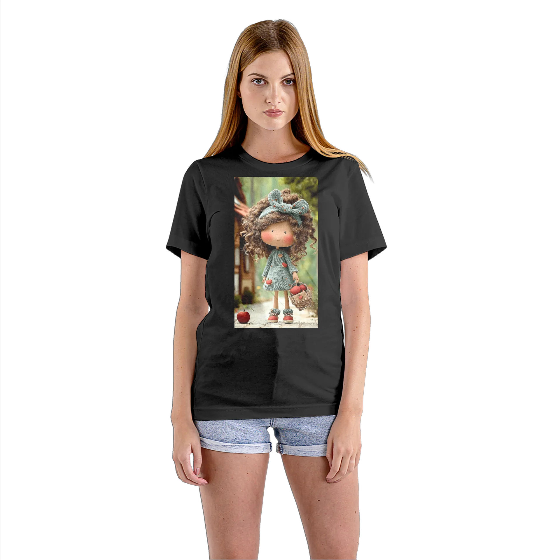 Camiseta Babylook Boneca de Tricô com Maçãs 100% Algodão - Imagem 3