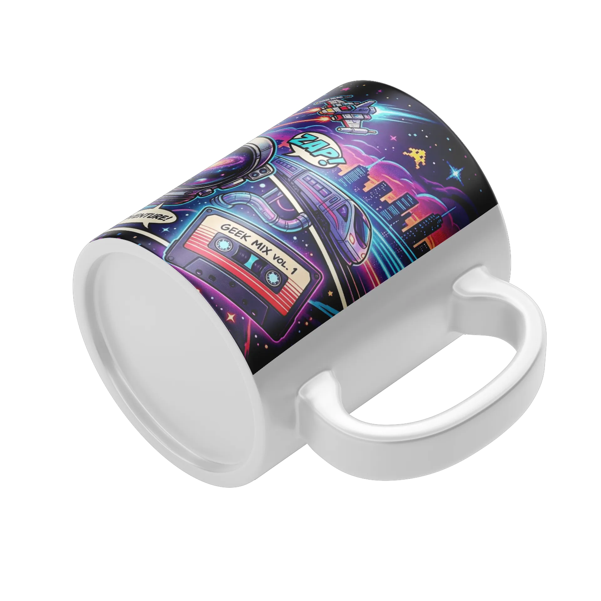 Caneca Geek Aventura Espacial Retrô em Cores Neon 325ml - Imagem 4