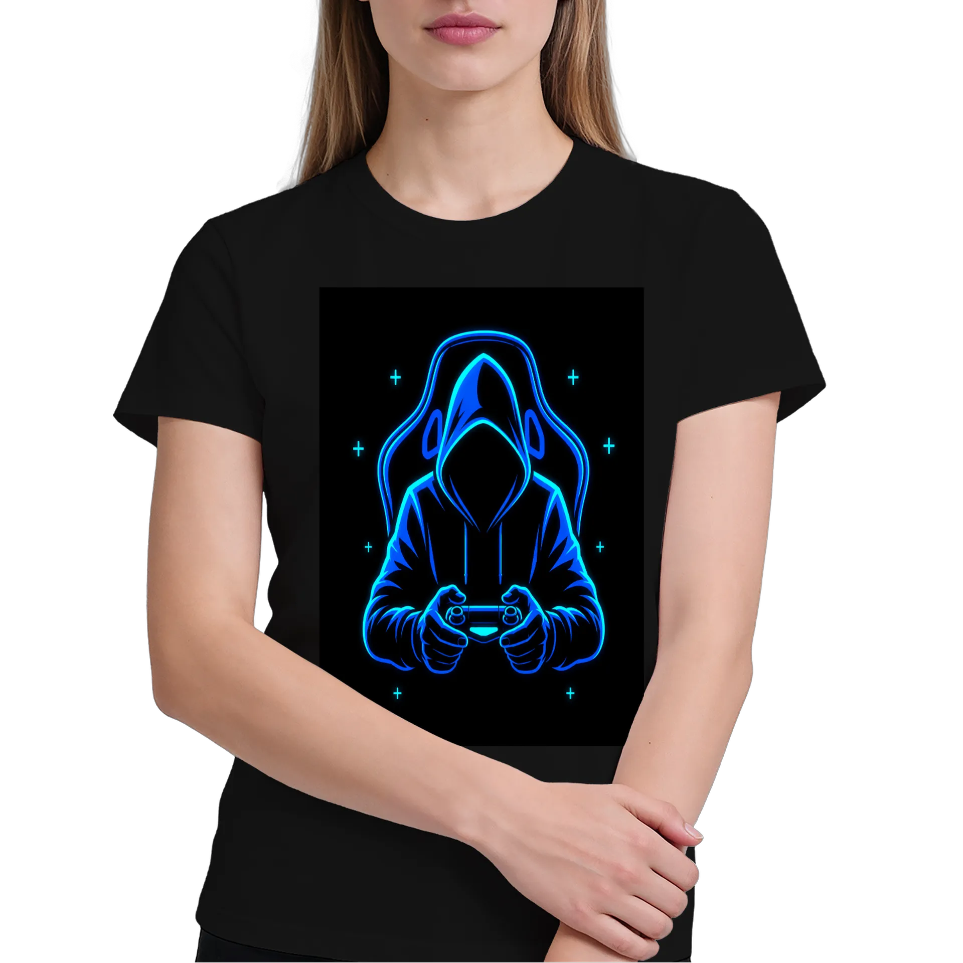 Camiseta Neon Hooded Gamer Blue 100% Algodão - Imagem 4