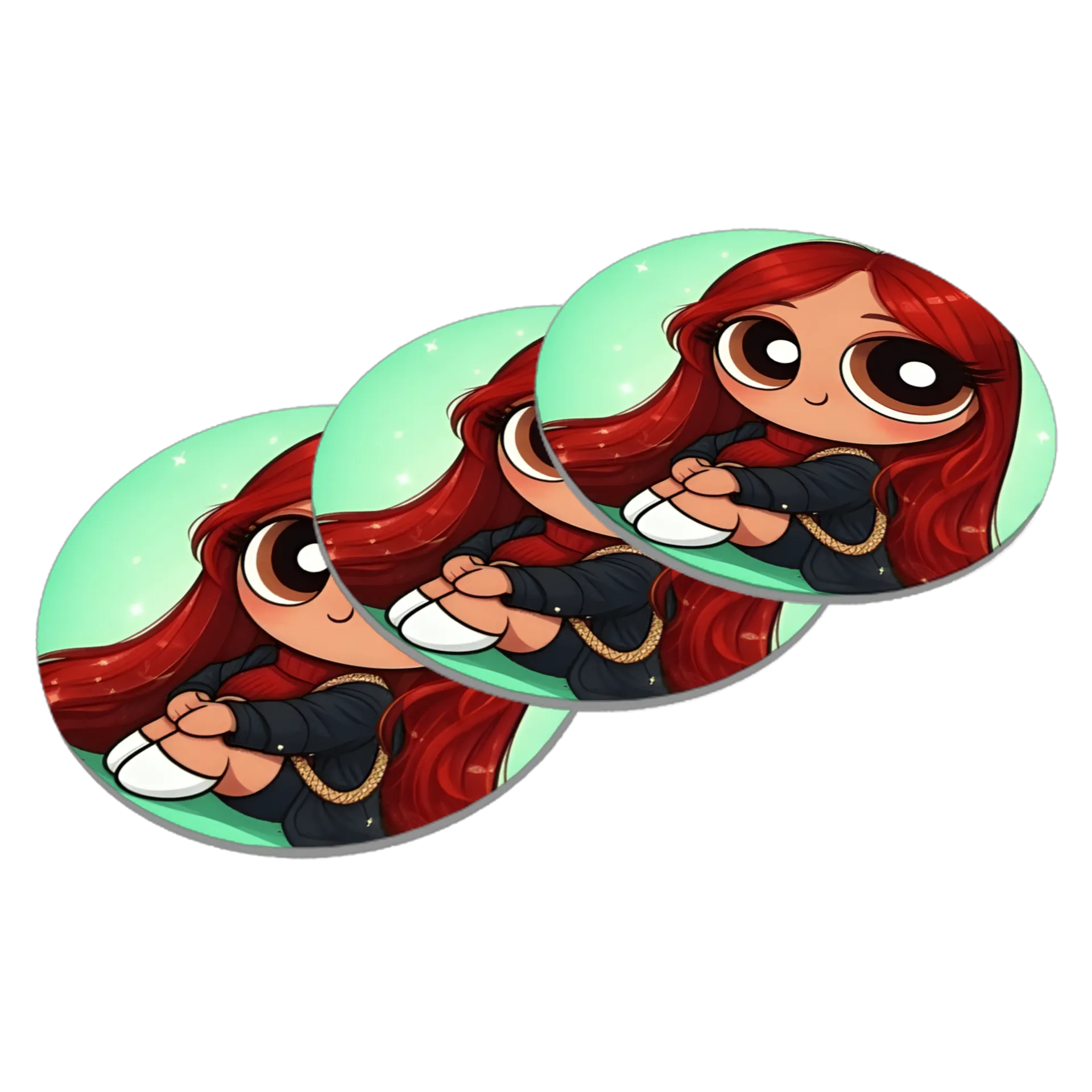 Porta-copo Menina Chibi Cabelo Vermelho MDF de Garagem ruiva — imagem 2 de 3