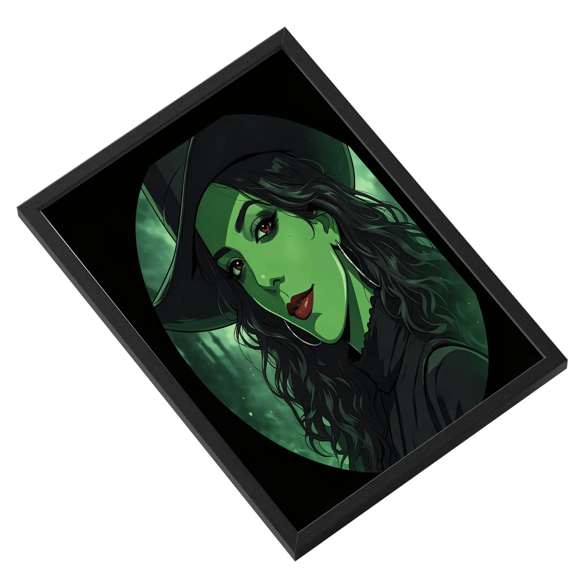 Quadro Retrô Mulher de Chapéu Verde A3 com Vidro MDF e Vidro - Imagem 2