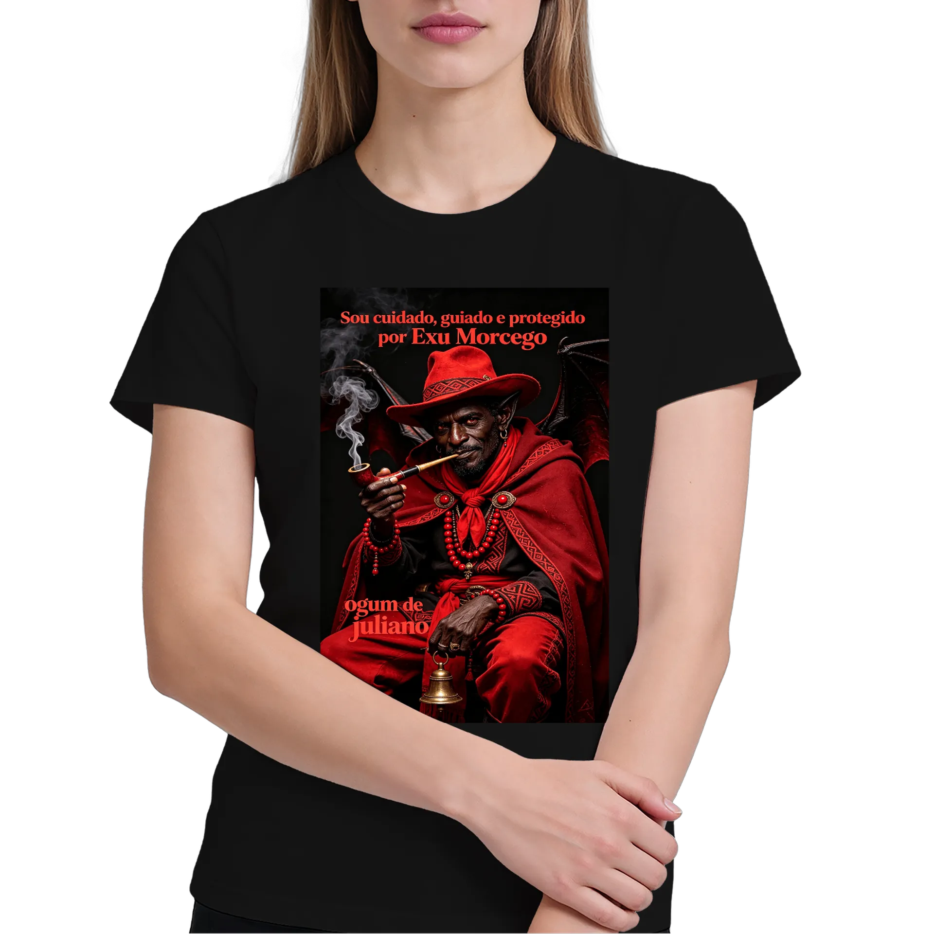 Camiseta Exu Morcego Estampa Vermelha 100% Algodão - Imagem 4