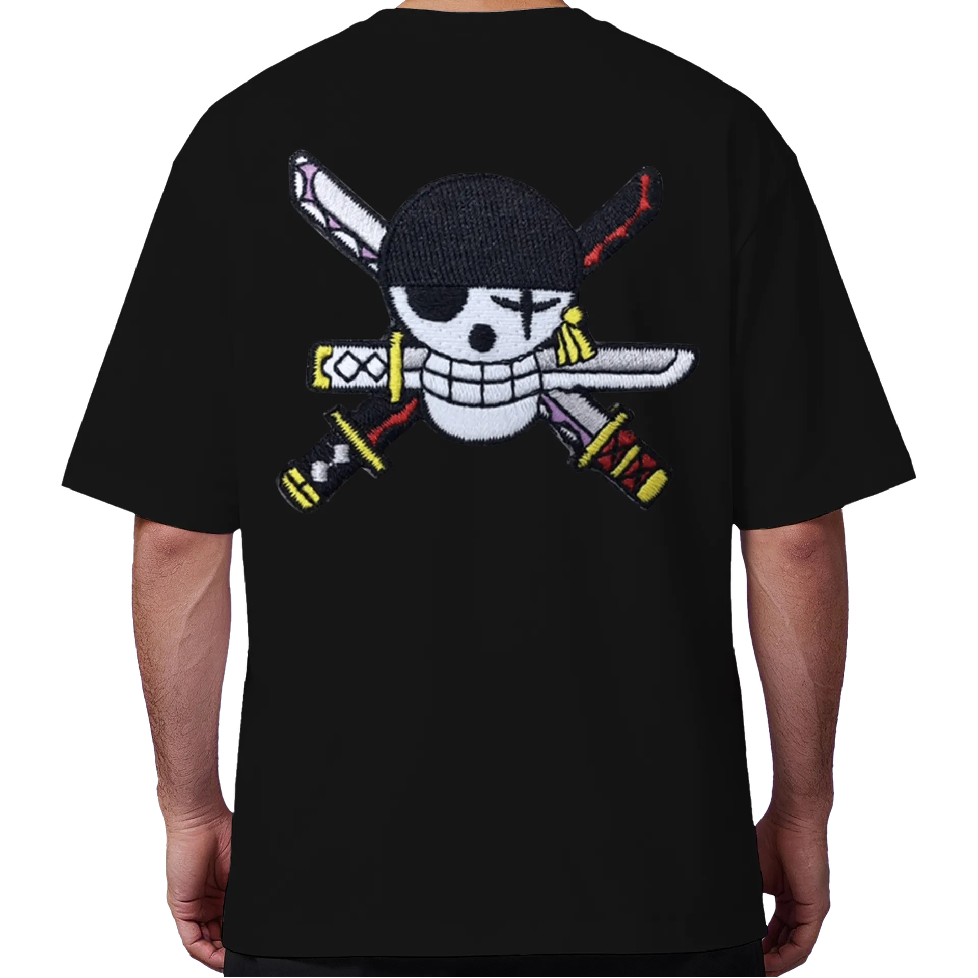 Camiseta Oversized Caveira Pirata com Espadas Coloridas - Imagem 6