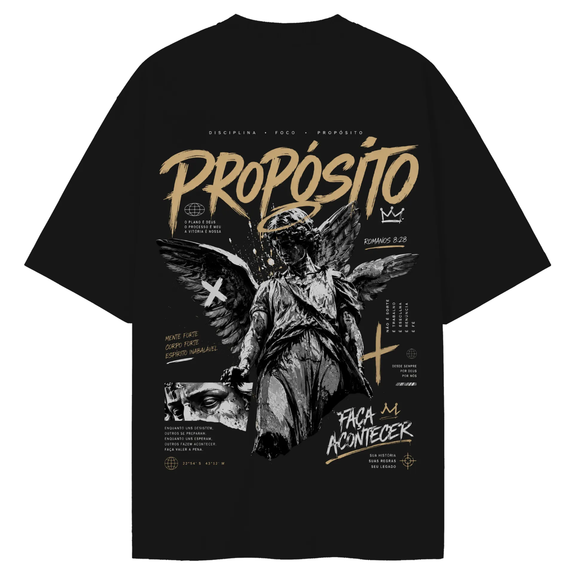 Camiseta Oversized Anjo com Frases 100% Algodão Preto - Imagem 2