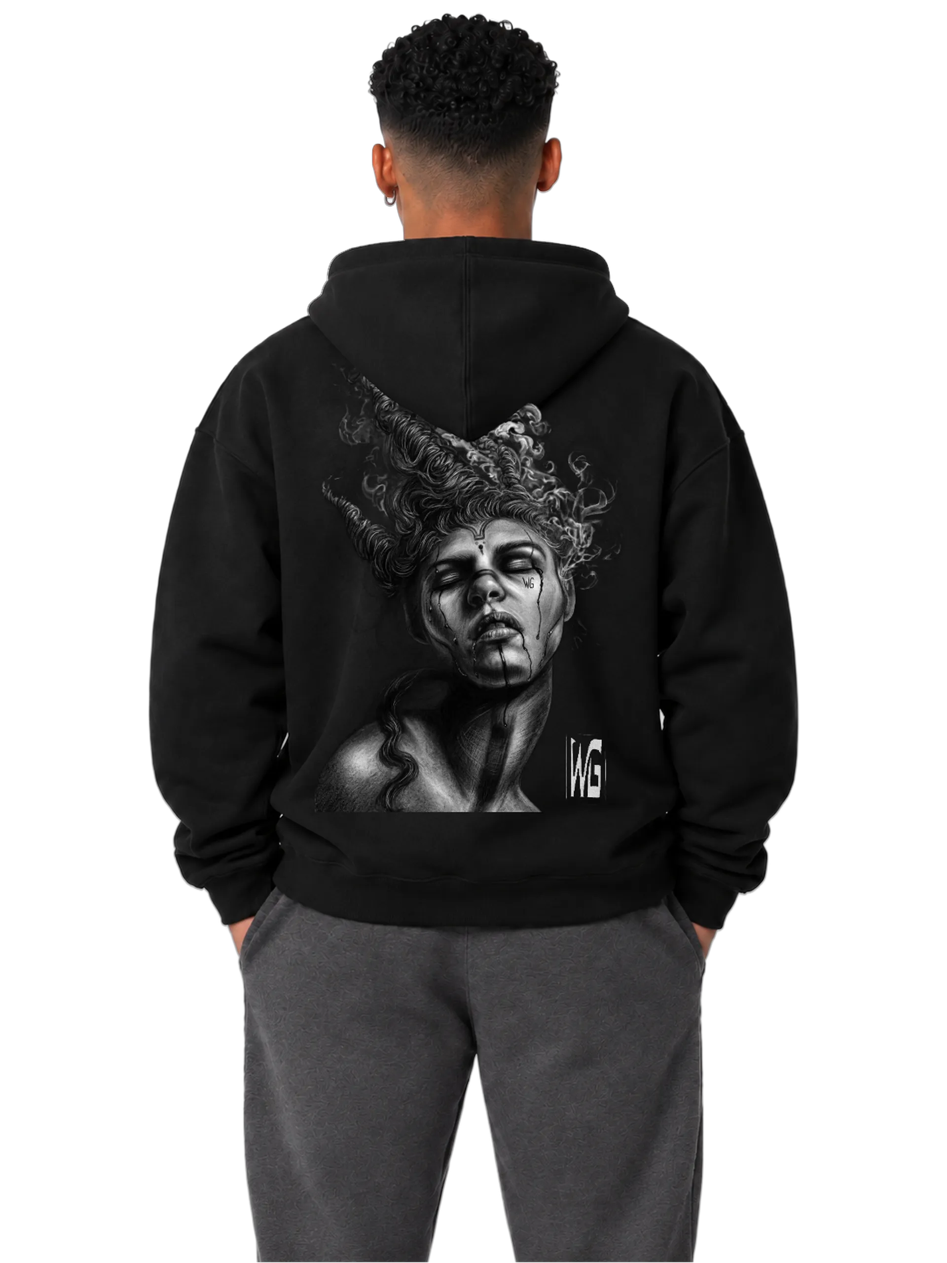 Blusa Moletom Canguru Retrato Realista Monocromático Felpada - Imagem 4