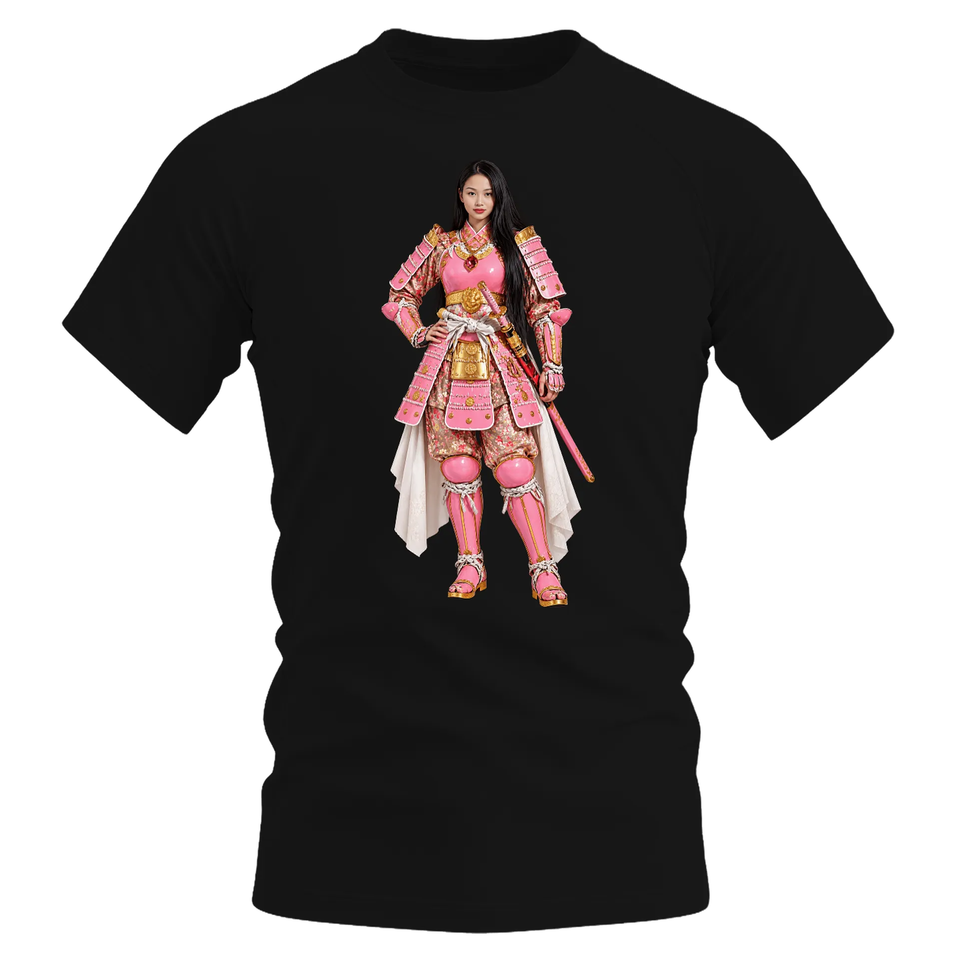 Camiseta Dry Fit Samurai com Armadura Rosa e Dourada 100% - Imagem 1