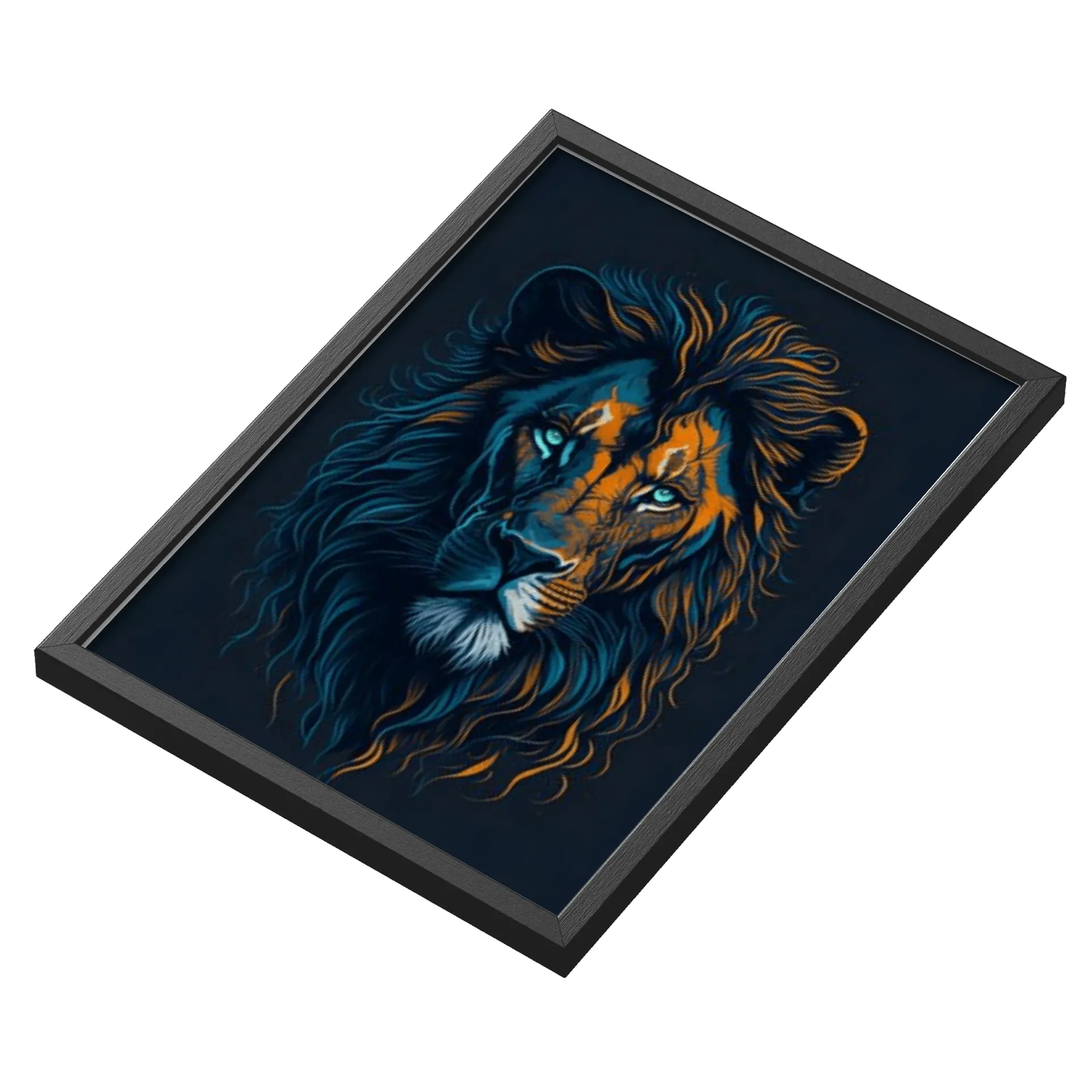 Quadro Leão Azul Laranja A3 MDF e Vidro - Imagem 3