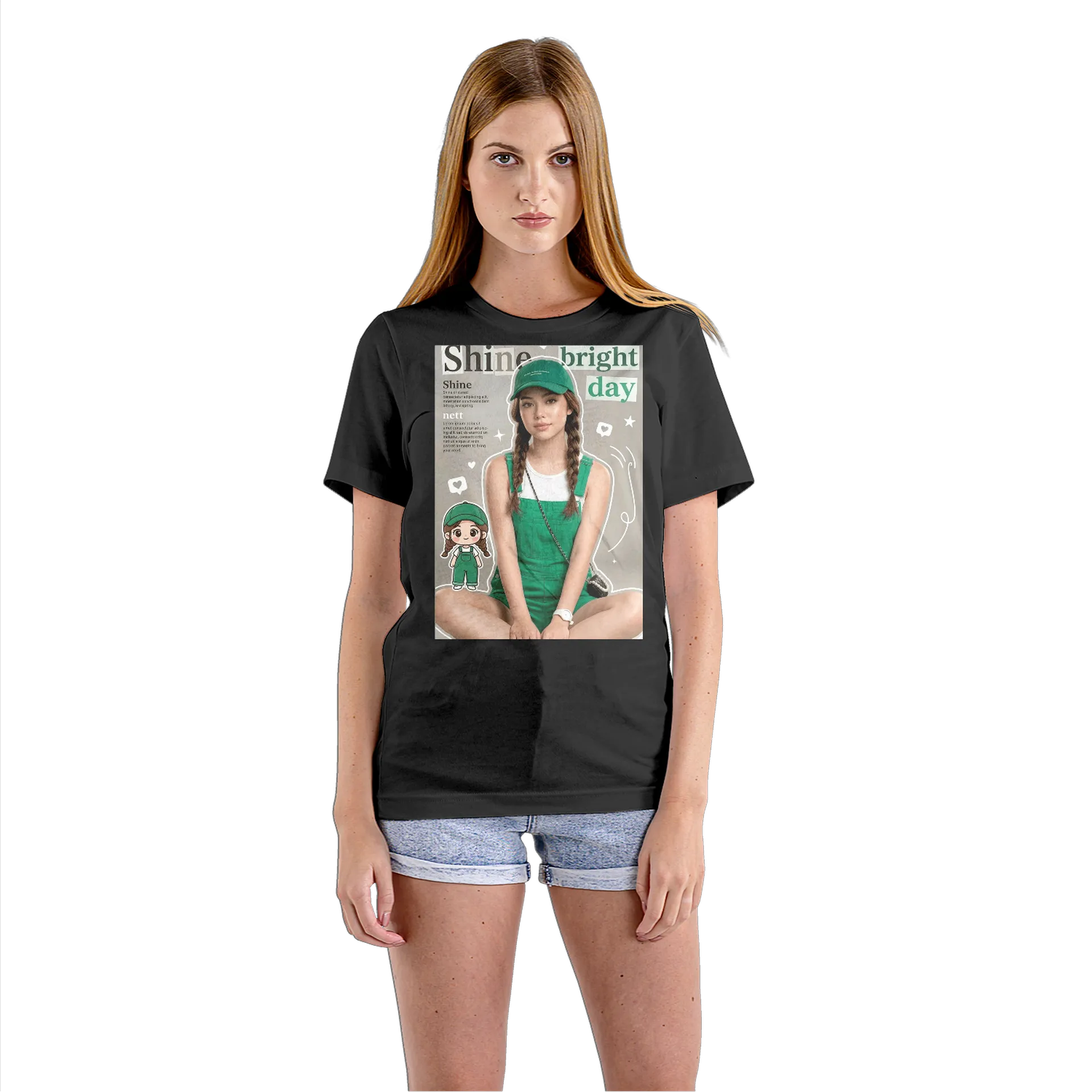 Camiseta Babylook Menina de Boné Verde 100% Algodão - Imagem 3