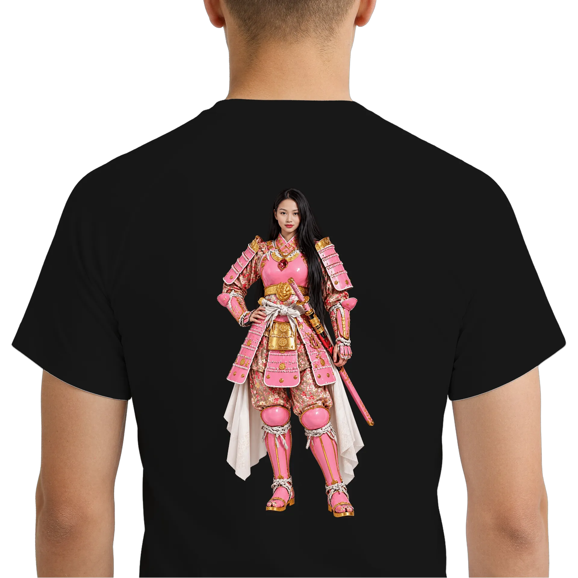 Camiseta Dry Fit Samurai com Armadura Rosa e Dourada 100% - Imagem 6
