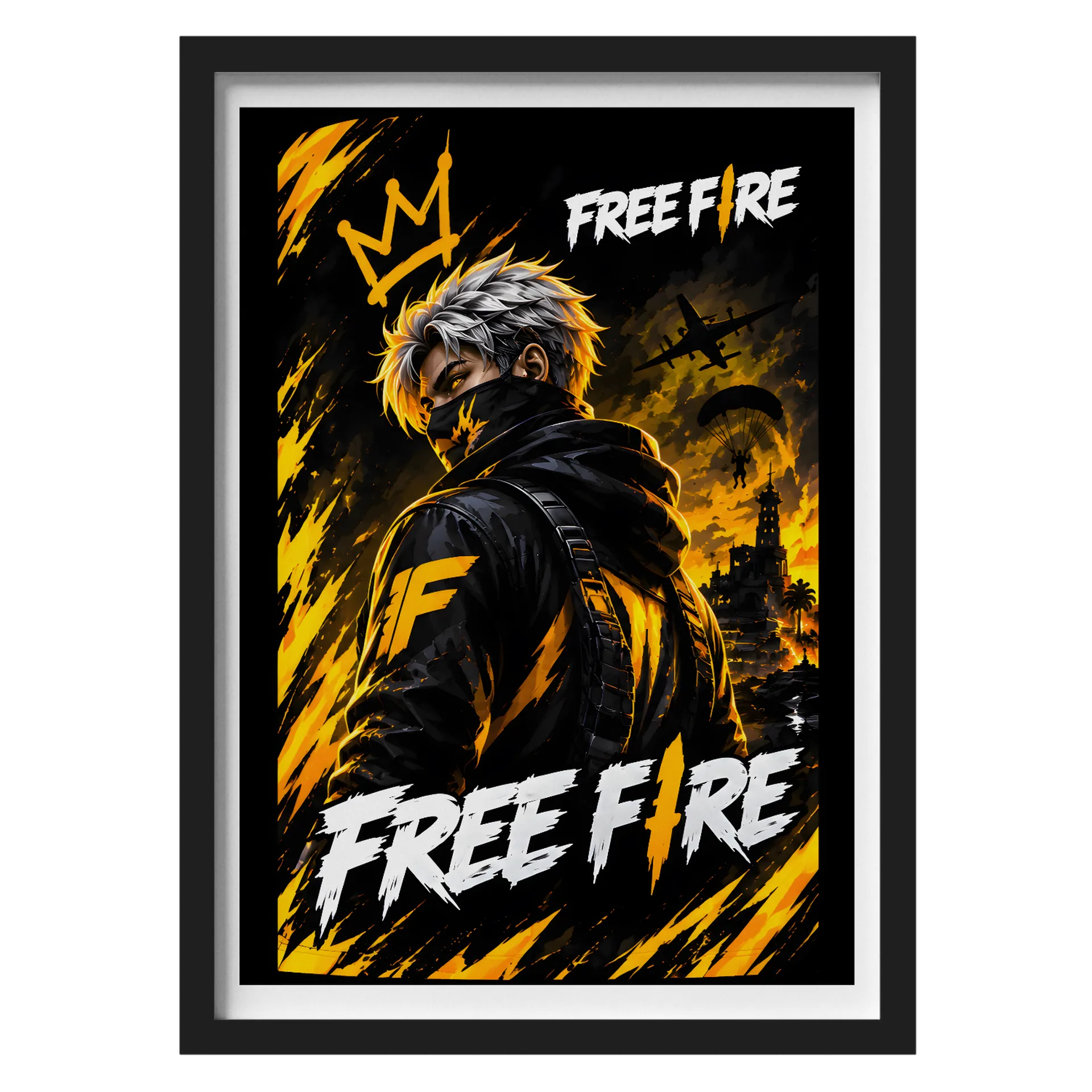 Quadro Free Fire Personagem Anime Preto e Amarelo A3 - Imagem 1